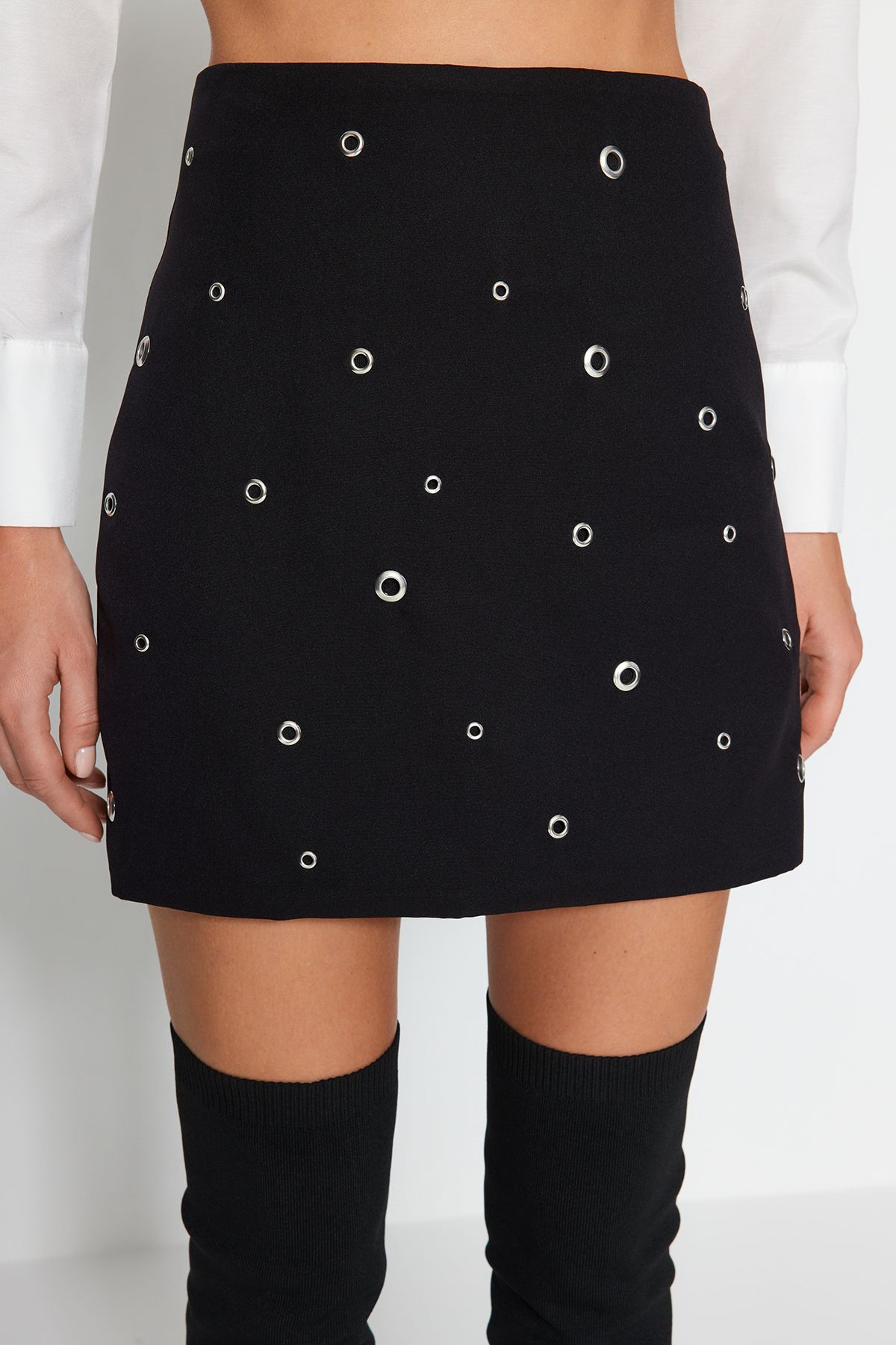 Trendyol Collection-Černá sukně s příslušenstvím TPRAW24ET00031 5