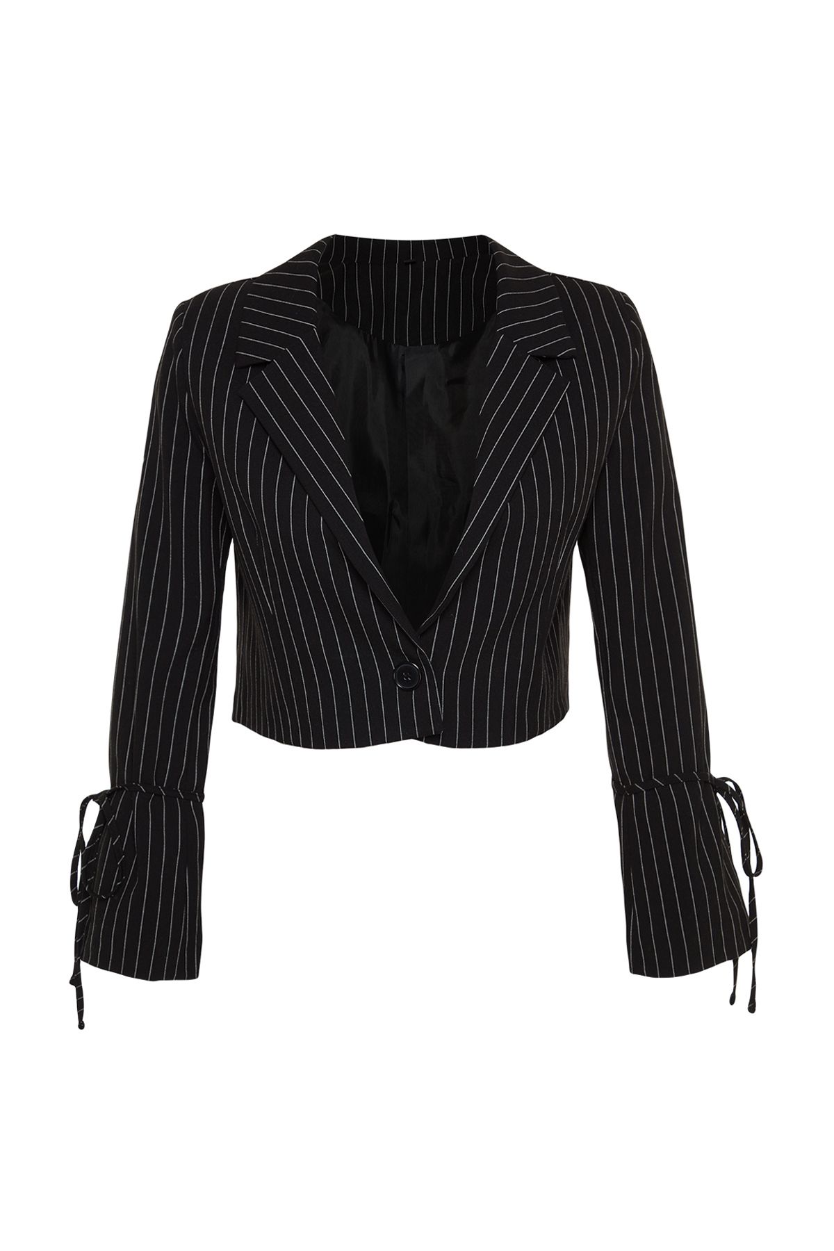 Trendyol Collection-Schwarze, kurze Blazerjacke mit Streifenmuster TWOAW24BC00055 6