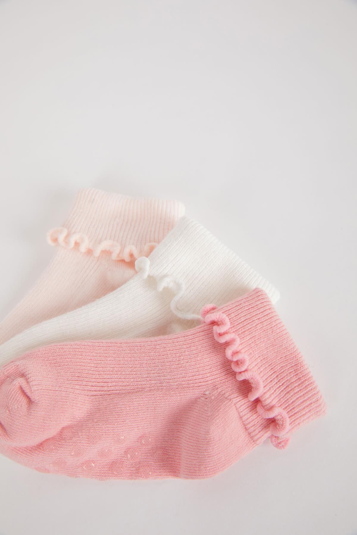 DeFacto-3-teilige lange Socken aus Baumwolle für Mädchen mit rutschfester Sohle 2