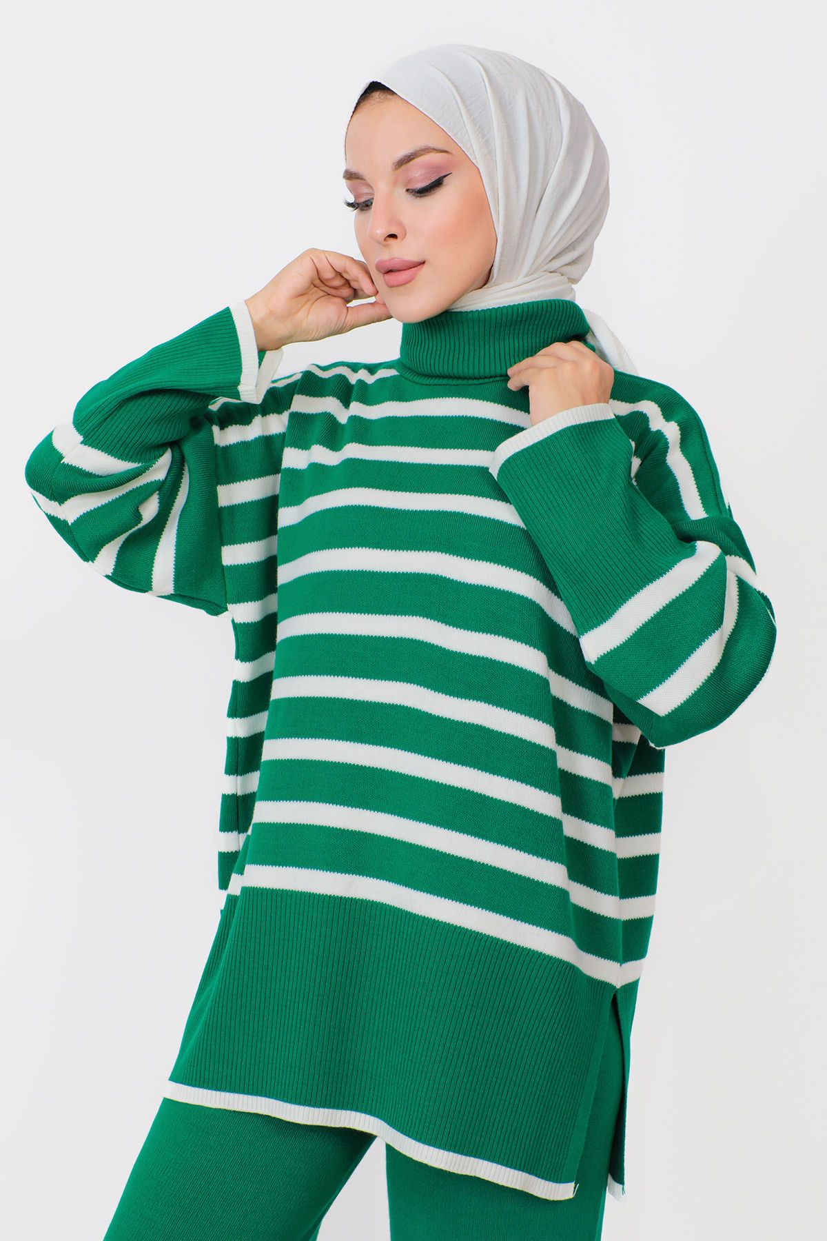 Green striped turtleneck 2025