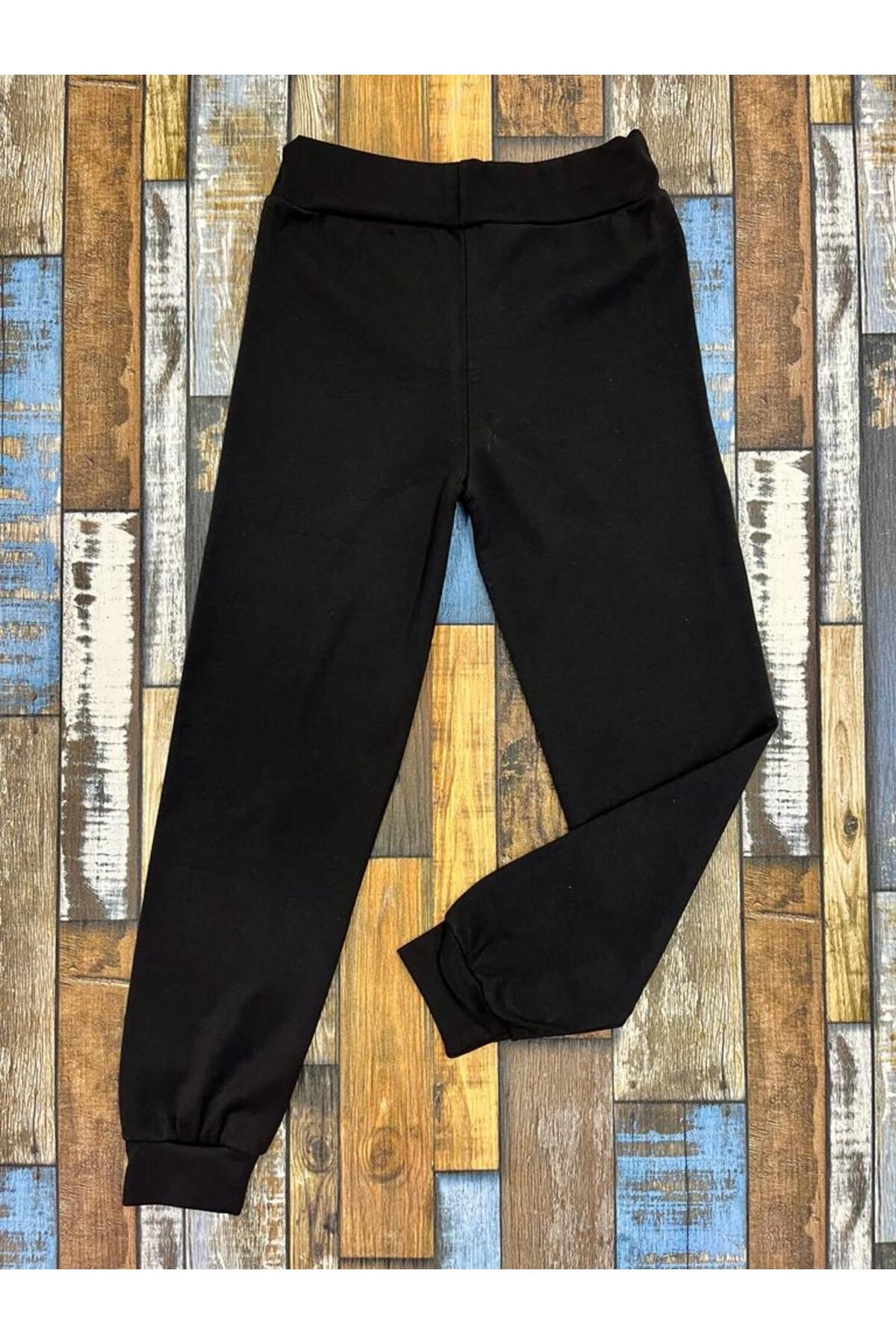 Esterella plain black sweatpants/lycra combed cotton two thread
