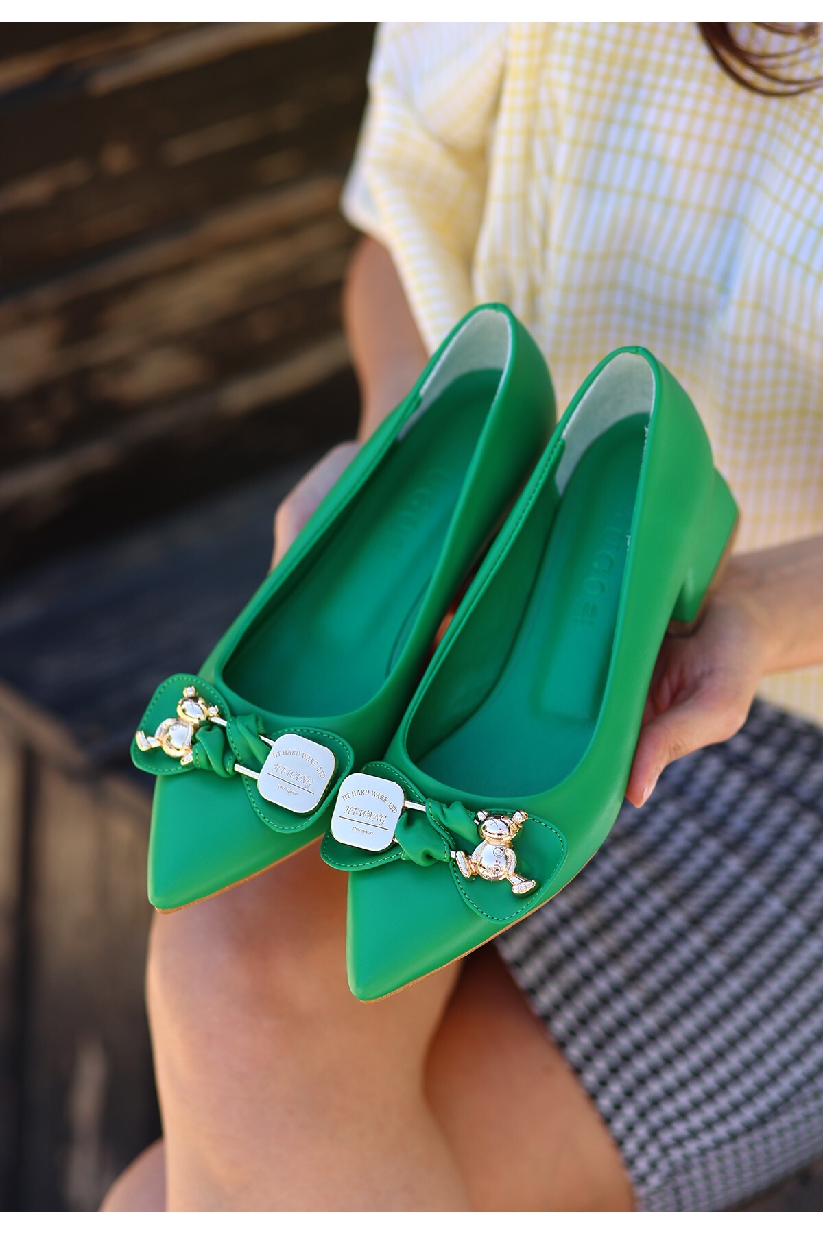 Zoxi Yeşil Cilt Topuklu Ayakkabı