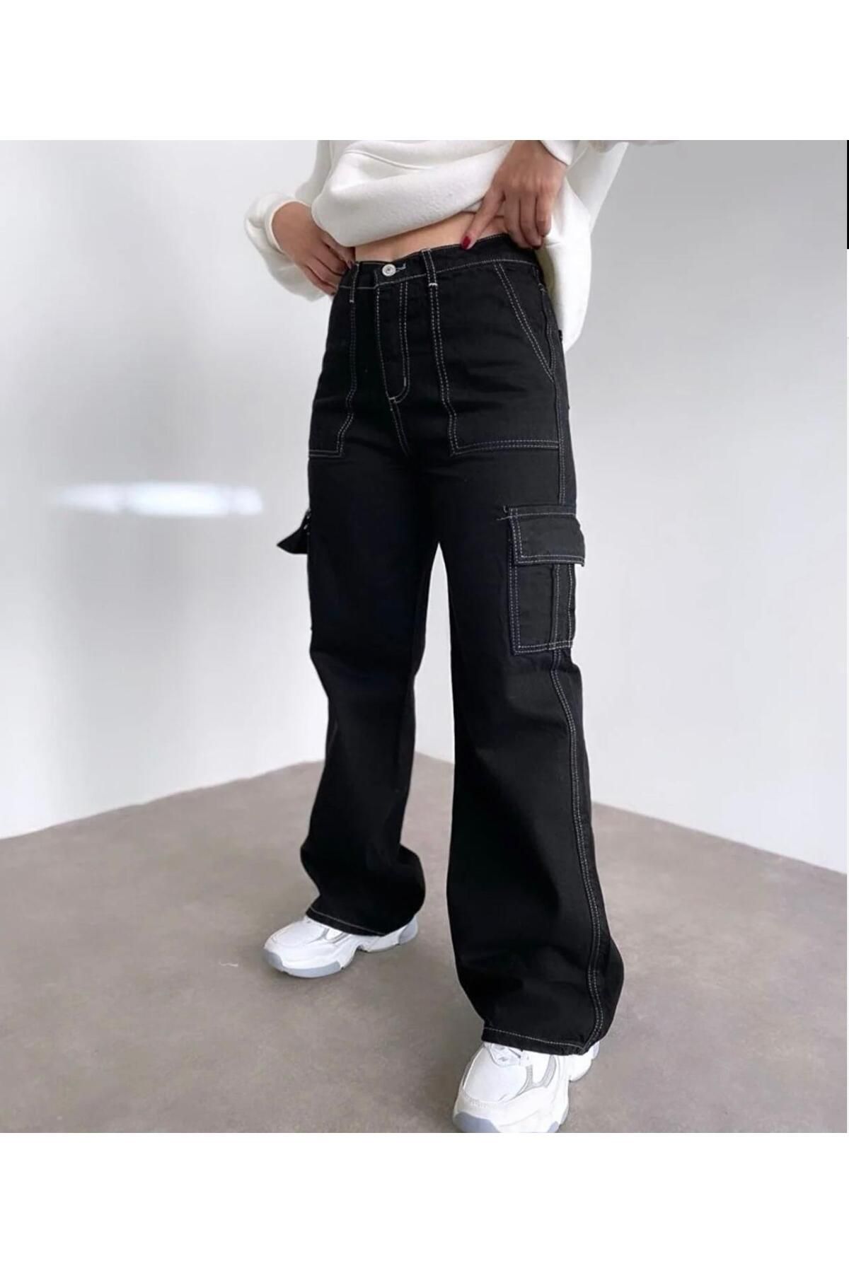 LAMİRAMOOD-Λευκό ραμμένο παντελόνι Cargo Pocket Wide Leg Poseidon 3