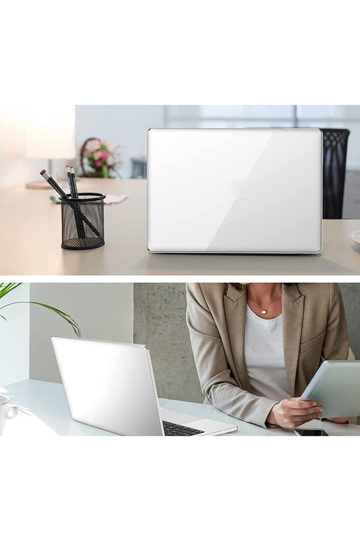 Macbook Pro 14.2" 2021 M1 A2442 Kılıf Hava Kanallı 360 Derece Kristal Şeffaf Koruyucu Kapak 5