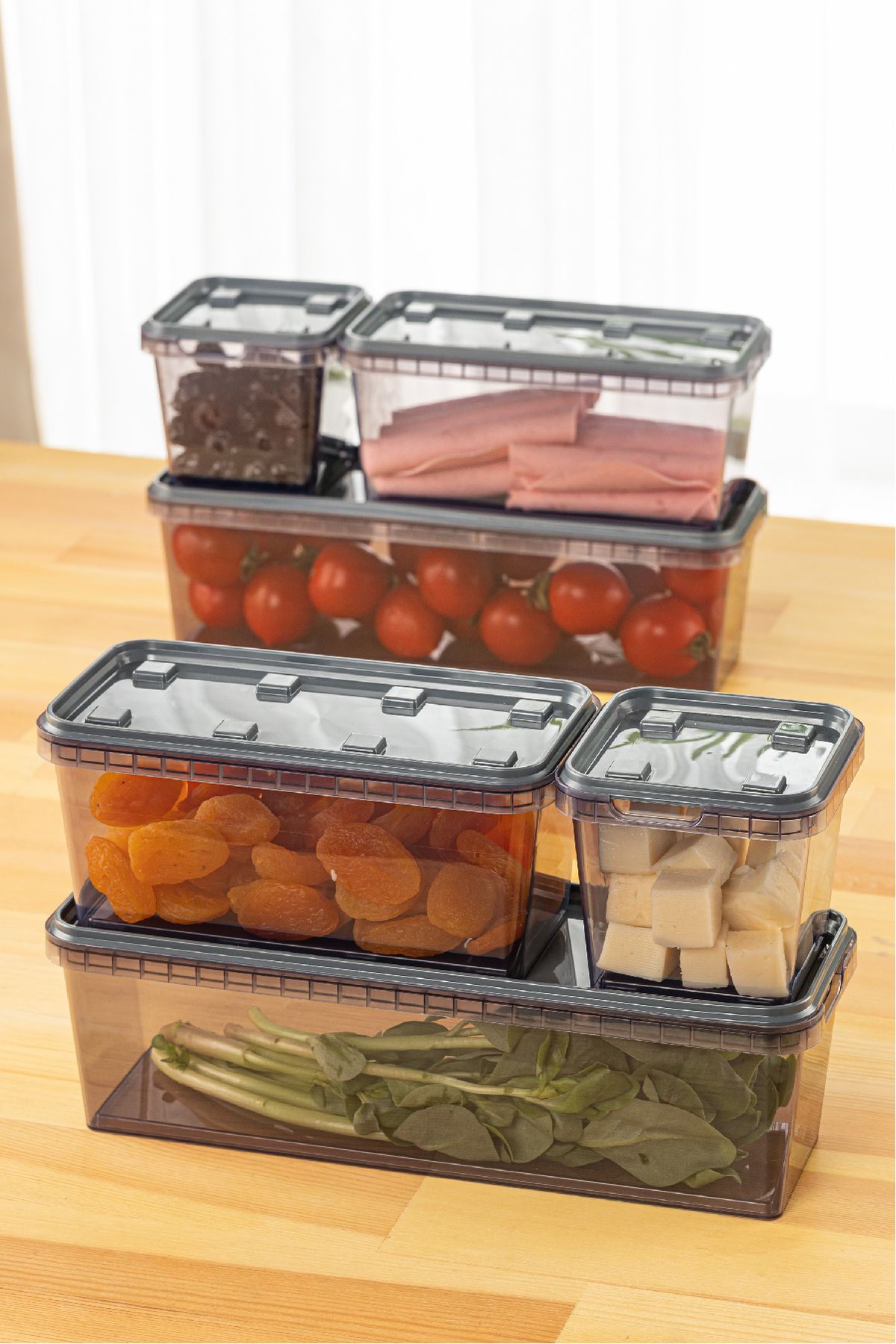Vienev-6-Piece Anthracite Block Storage Set - 2X(1.4 0.9 0.4 Liter) Leak Proof Container 2