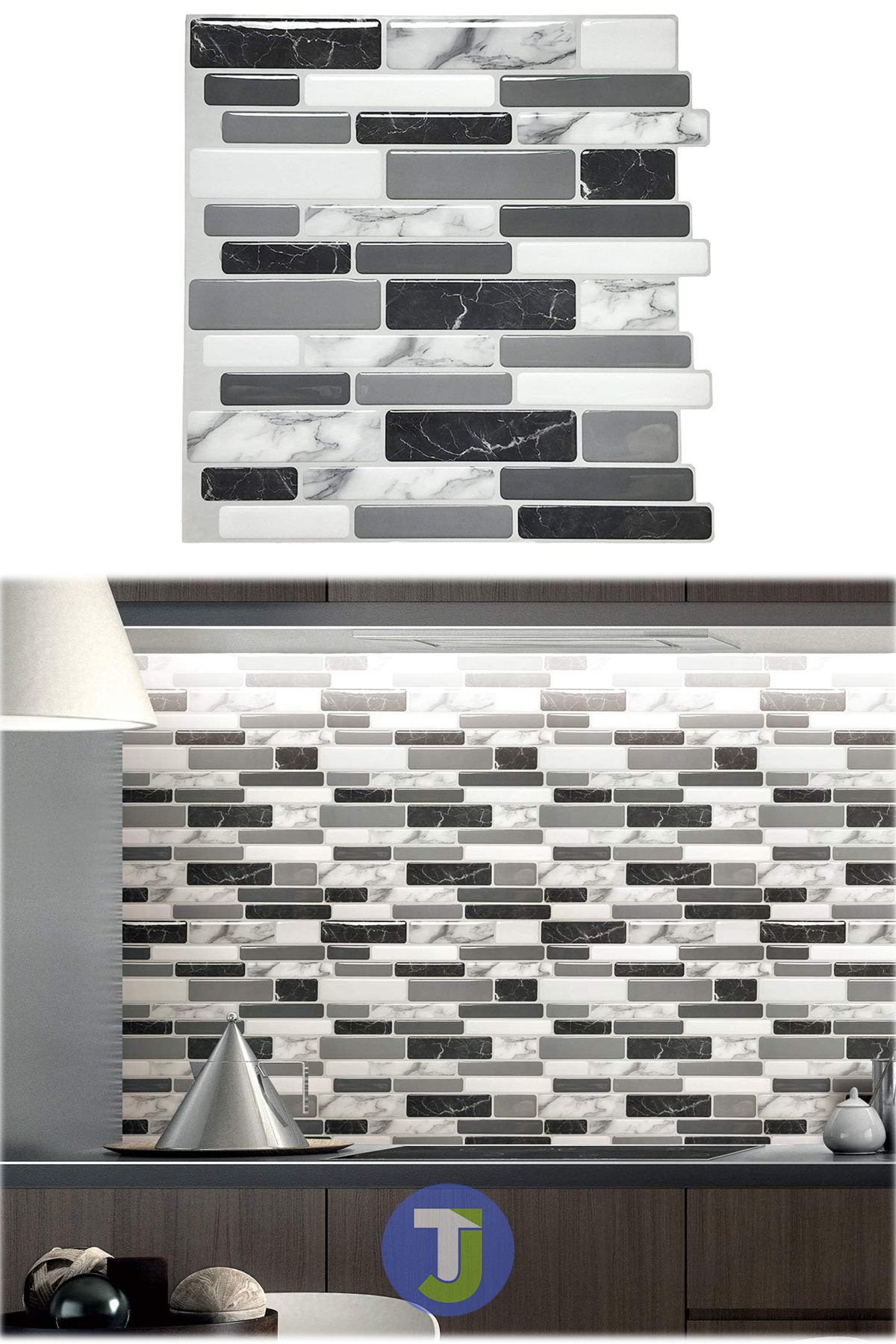 Technojet 1adet 3boyutlu Mozaik Görünümlü Kendinden Yapışkanlı Pvc Mutfk Tezgah Kaplama 30cm×30cm