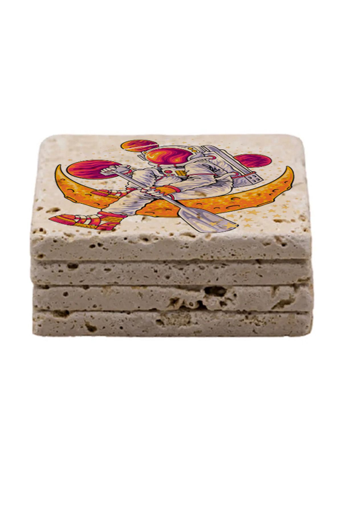 Gri Grafik Design Workshop-Astronaut Theme Uv Printed Stone Coasters Set of 4 Mod-1 3