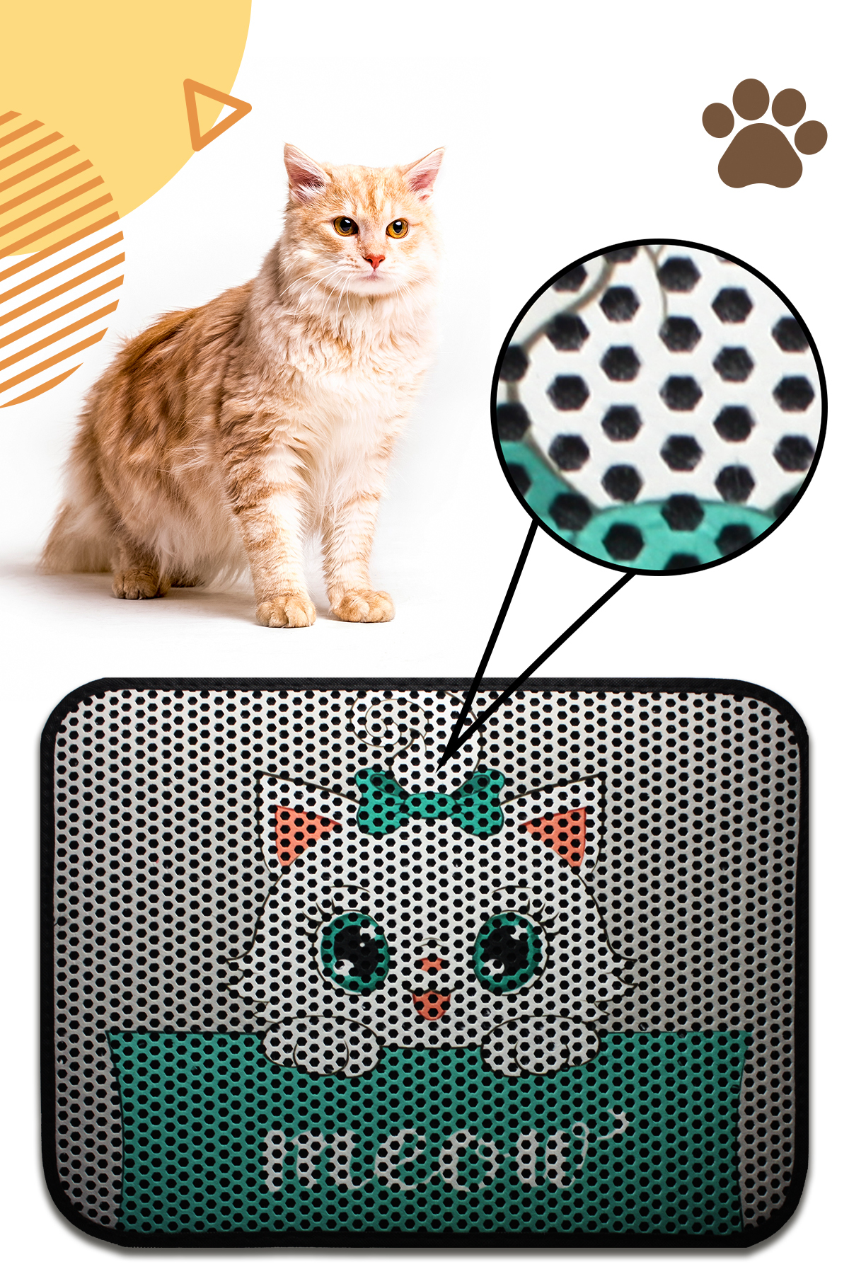 Pet Palace Elekli Tuvalet Önü Kedi Kumu Paspası Yeni, Renkli Desenli, Kum Toplayıcı, Yıkanabilir, 60x45 Cm