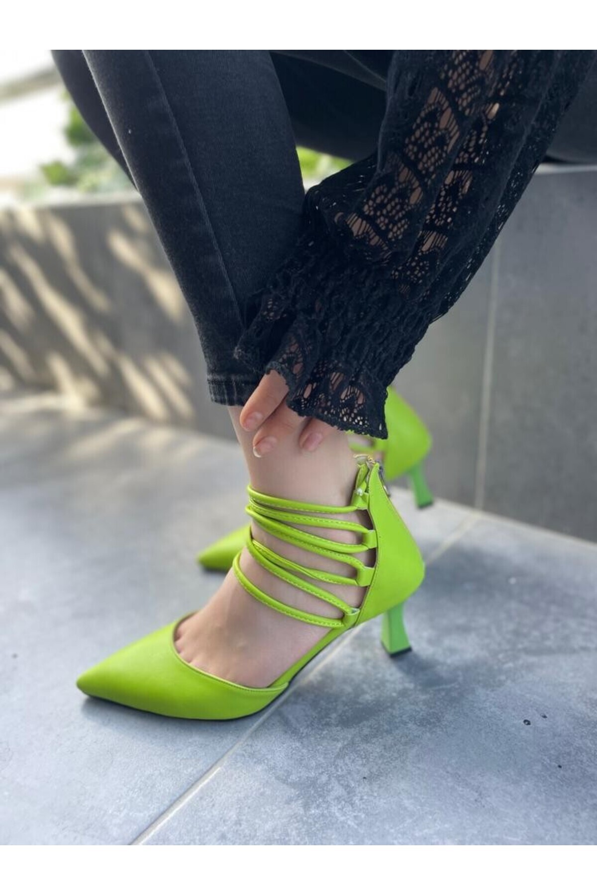 Miyda Yeşil Cilt Topuklu Ayakkabı