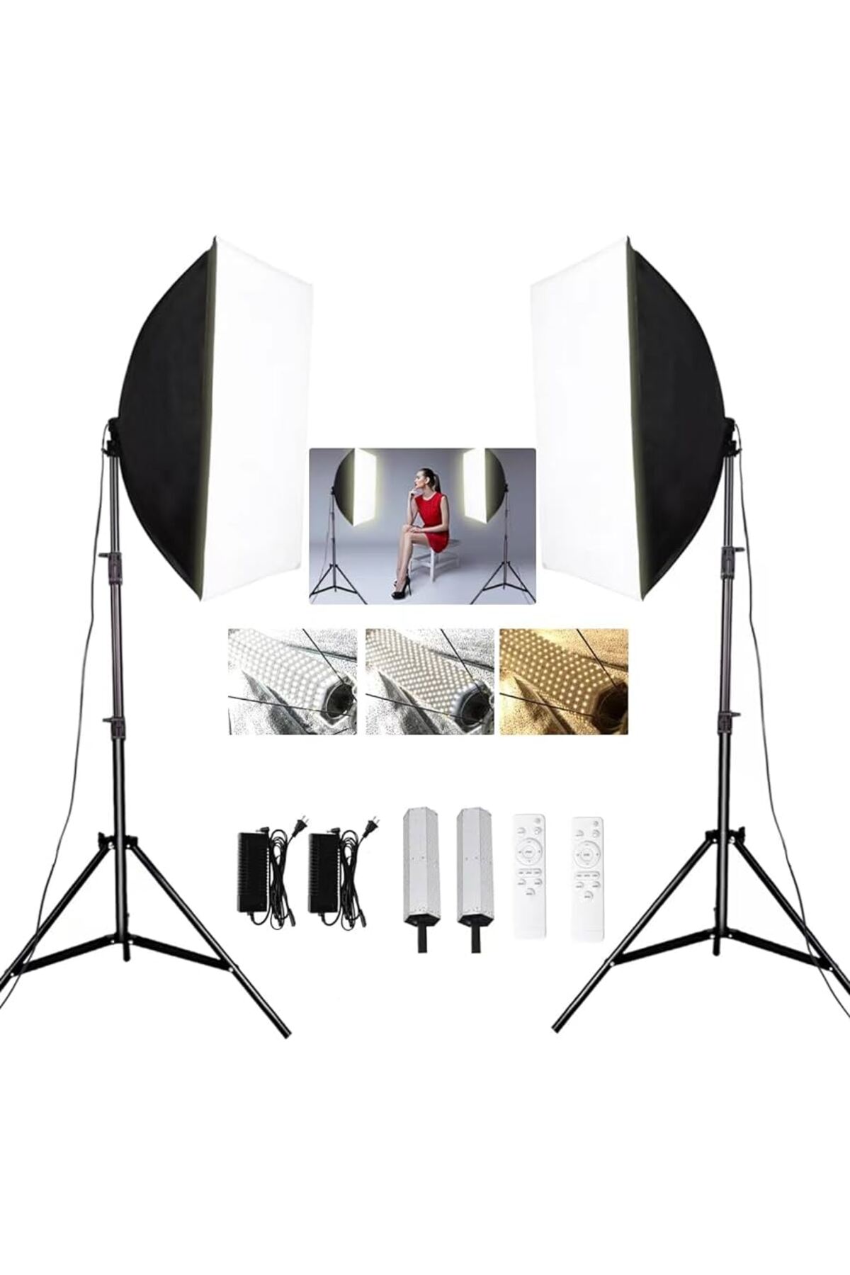 FototekFotograf 120w 60x90cm Softbox ikili Sürekli Işık Seti 3000