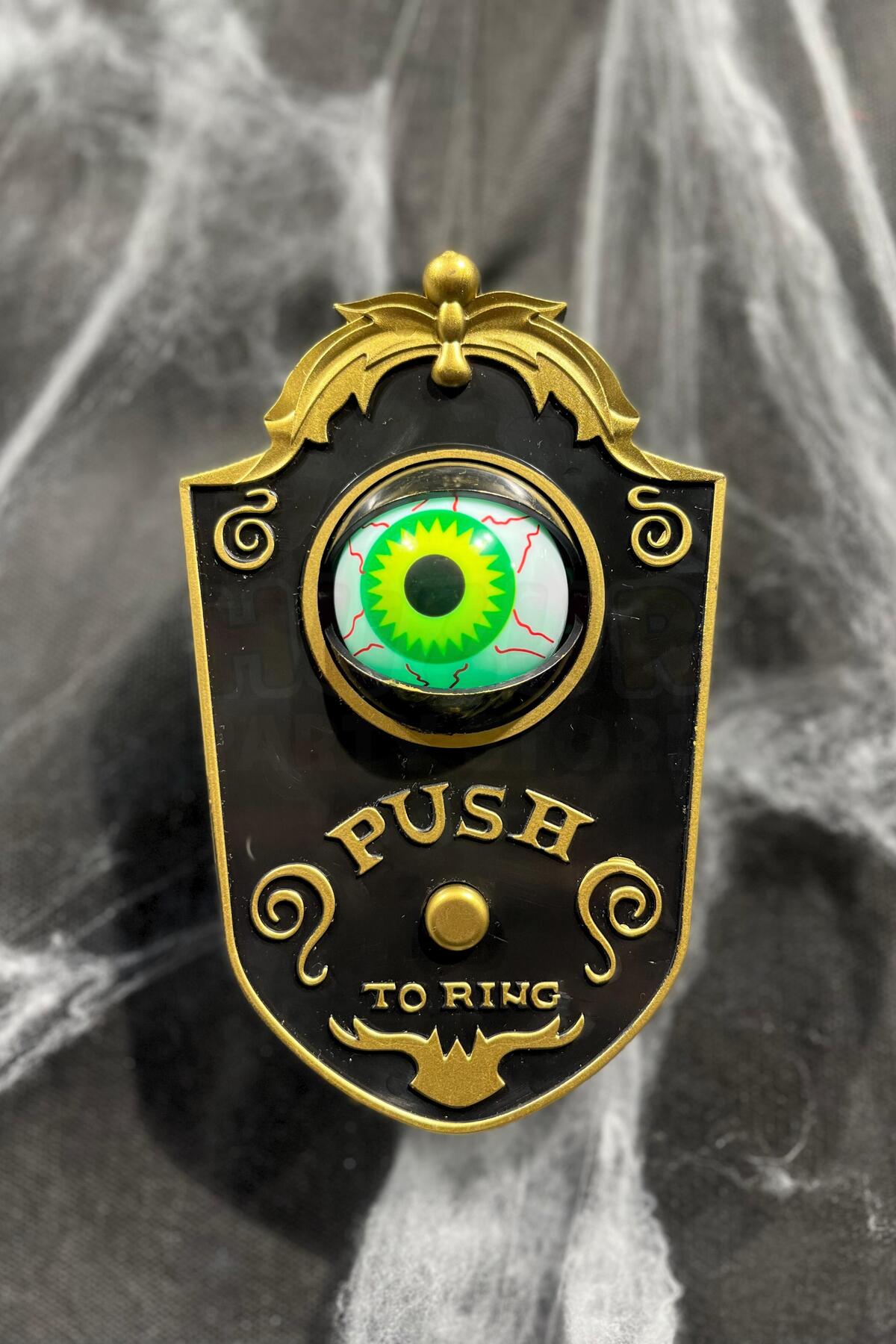 Black Gold Doorbell with Moving Eyes 4 Different Ring Tones 18x11 Cm Halloween Halloween with Hanging Apparatus