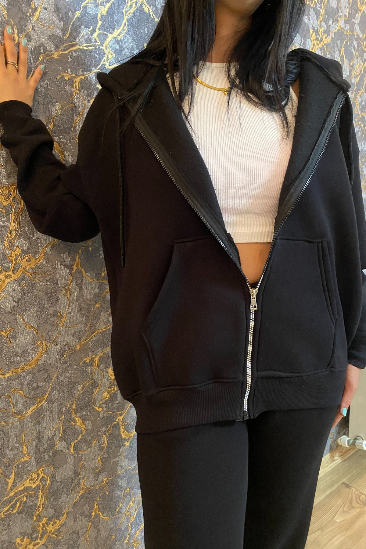 fevil  Unisex 3 Iplik Şardonlu Fermuarlı Oversize Sweatshirt - Görsel 2