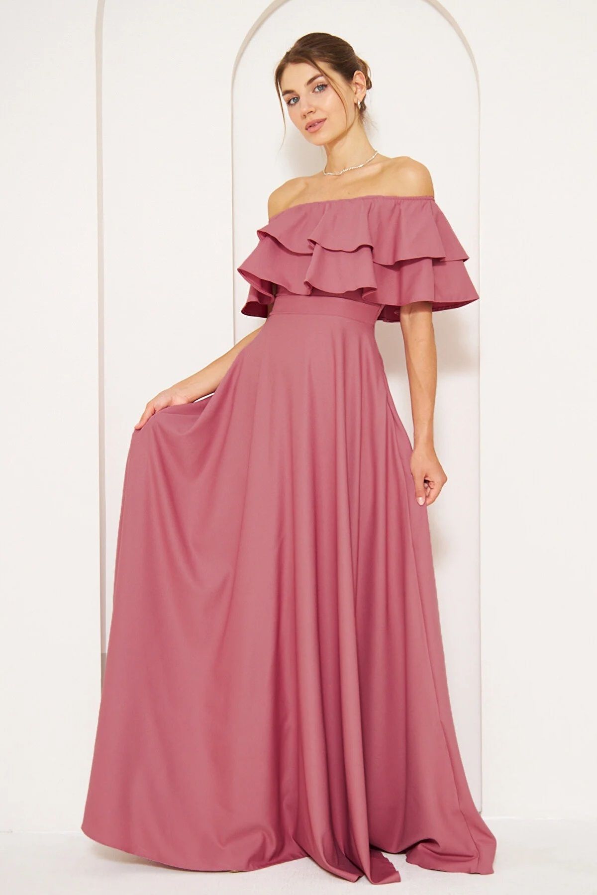 Plus size dusty deals rose evening dress