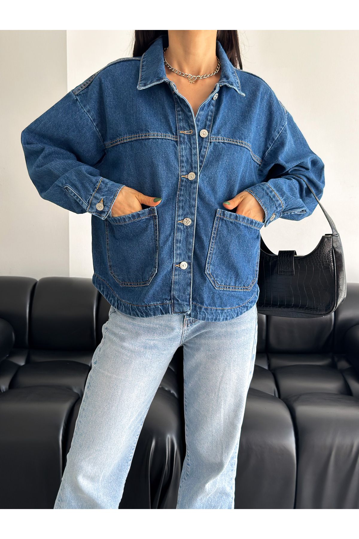 Dark blue new arrivals oversized denim jacket