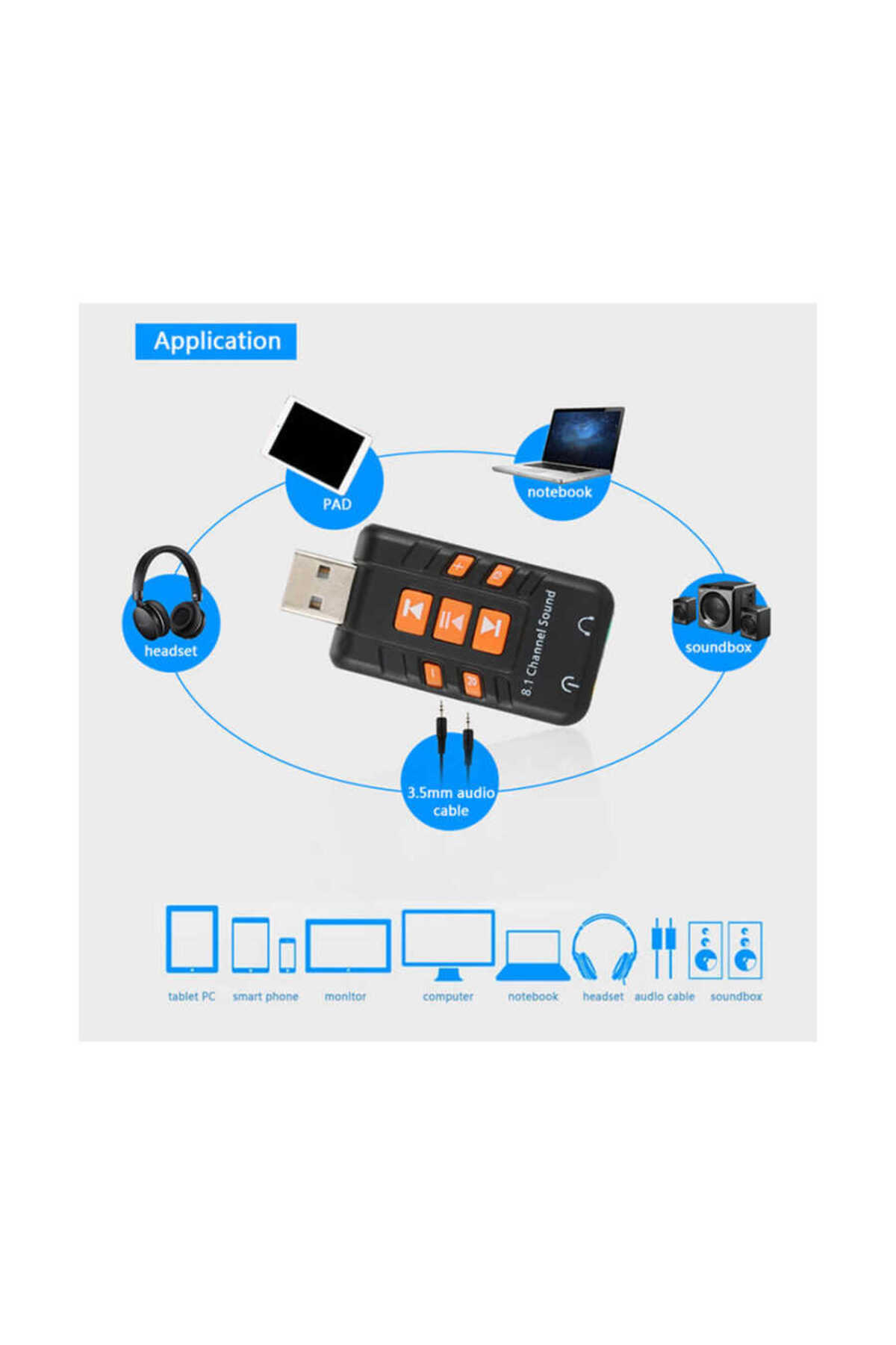 Yeni Nesil 8.1 USB Ses Kartı Virtual Sound 3D Usb Harici Ses Kartı Chipli Versiyon Kablosuz Ses Kart 2