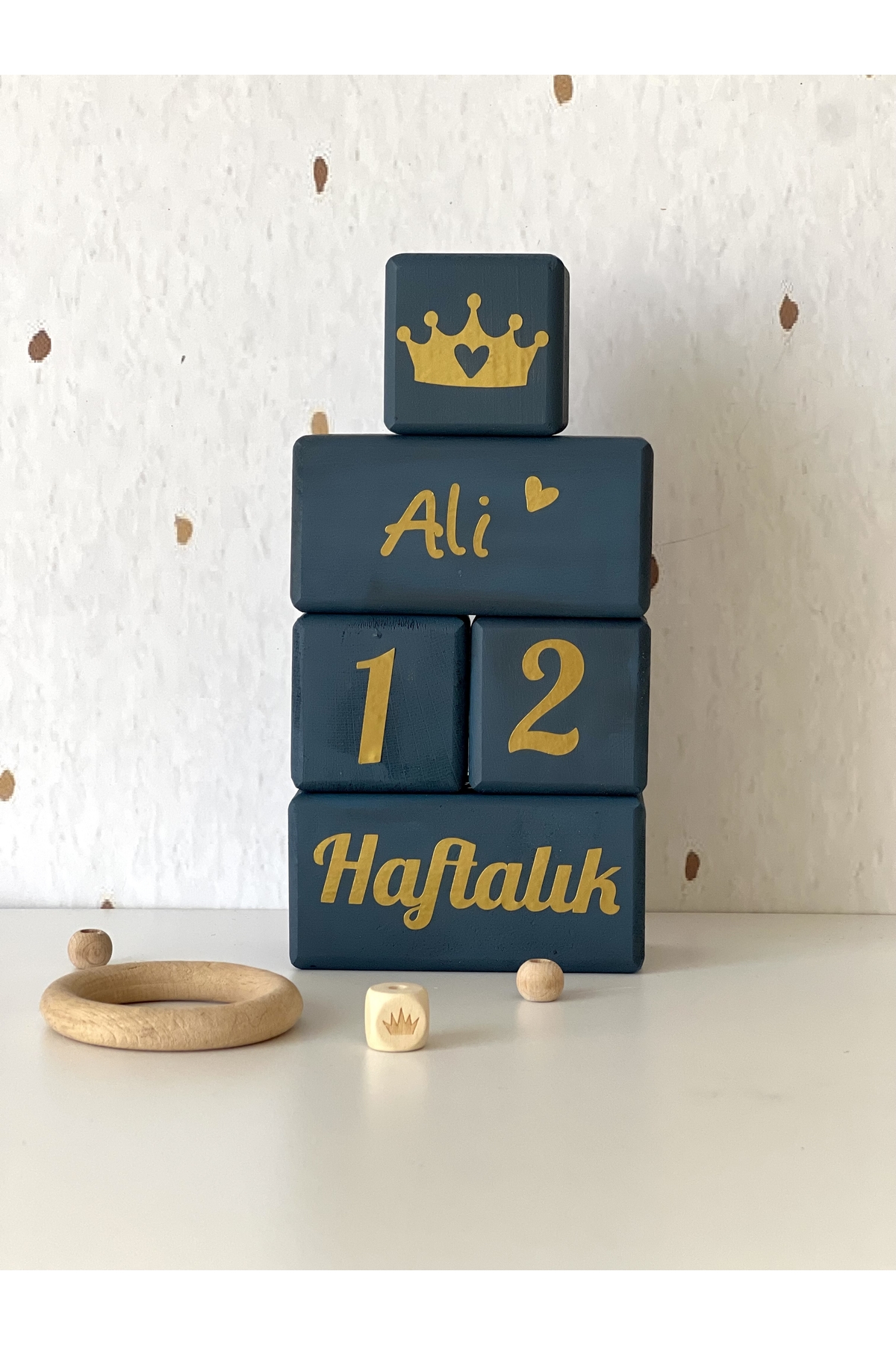 Kişiye özel bebek anı küpü seti 5parça lacivert