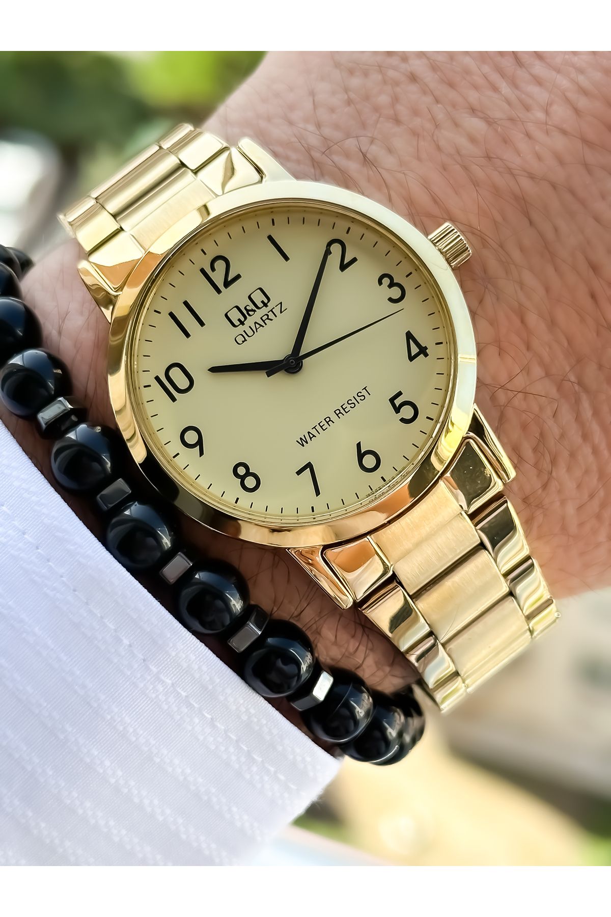 Q Q Q Q Brand Gold Yellow Steel Strap Waterproof Men s