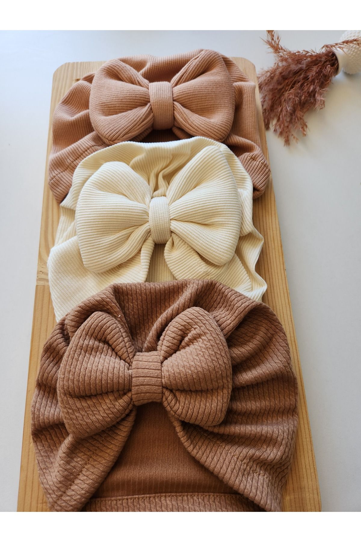 Kız Bebek & Çocuk Renkli Fiyonk Bone 3Lü Set