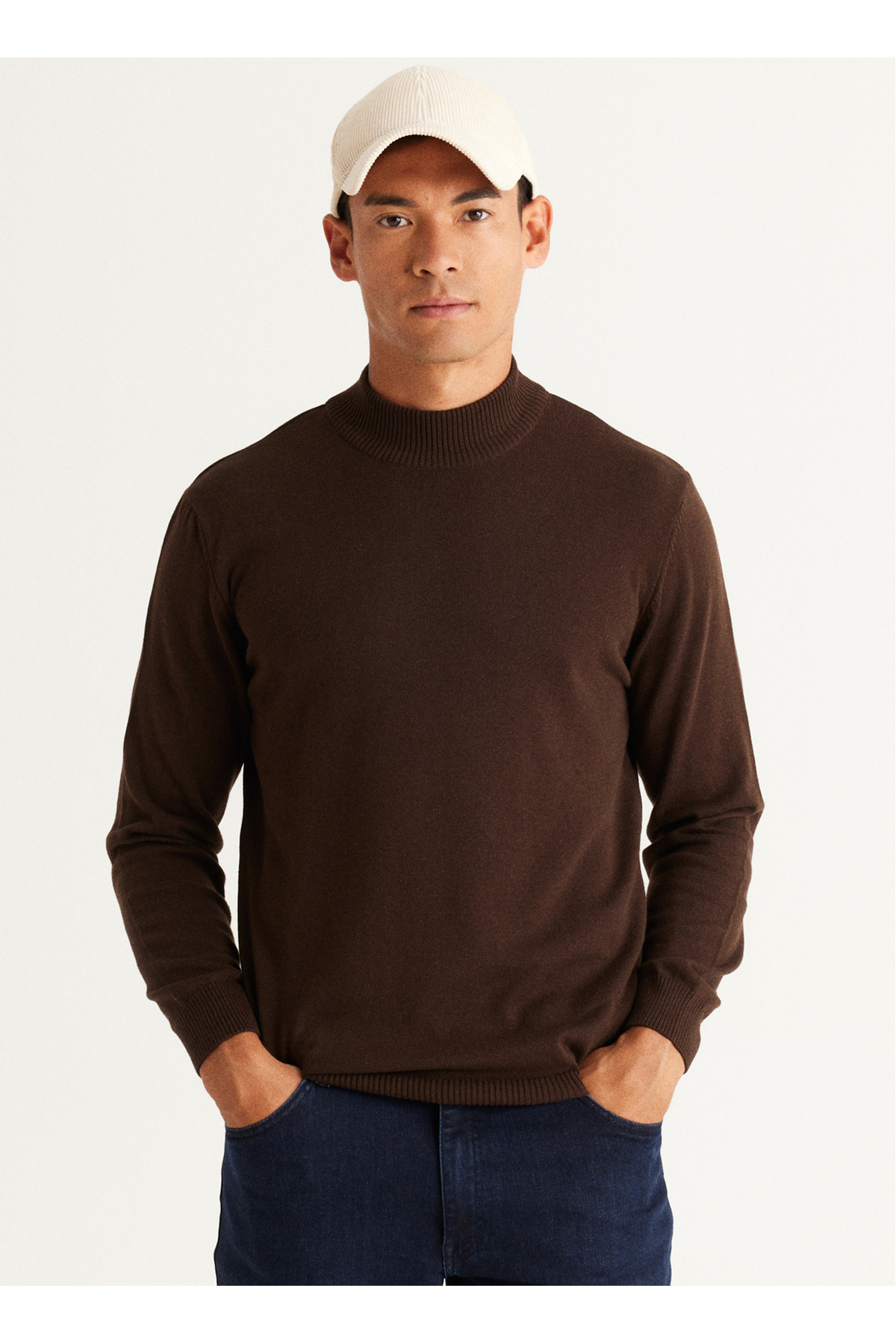 Altınyıldız Classics Half Turtleneck Standard Brown Men's Sweater 4A4924100057