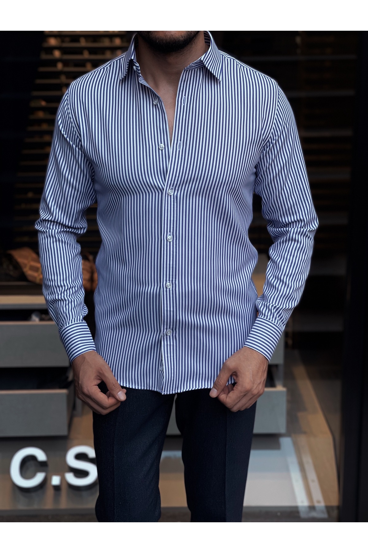 پیراهن مردانه آبی UFK MODA | 26 اورجینال - تصویر 3