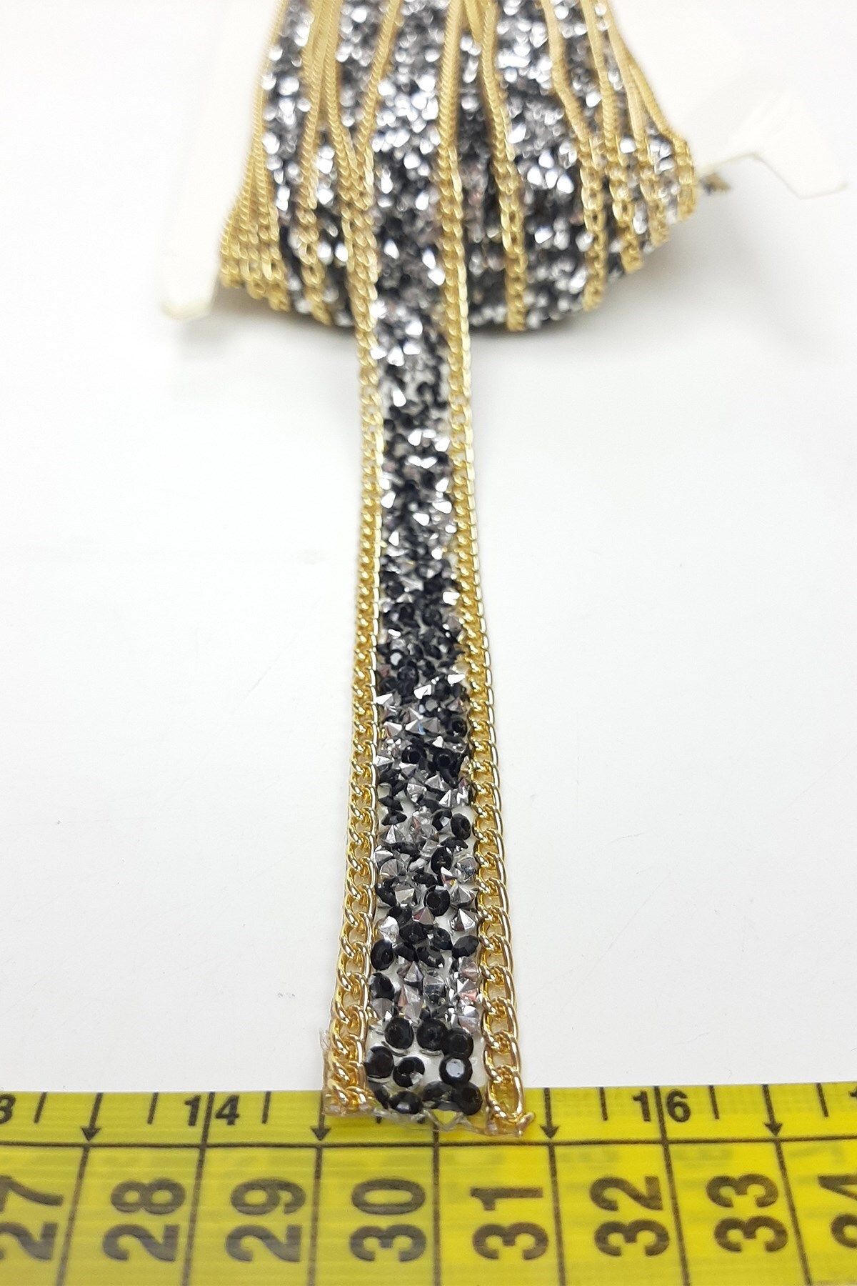 Hobigram-Decorative Ribbon Black Silver Chain Iron-On Beaded Ribbon – Decorative Ribbon, Stylish Design 2