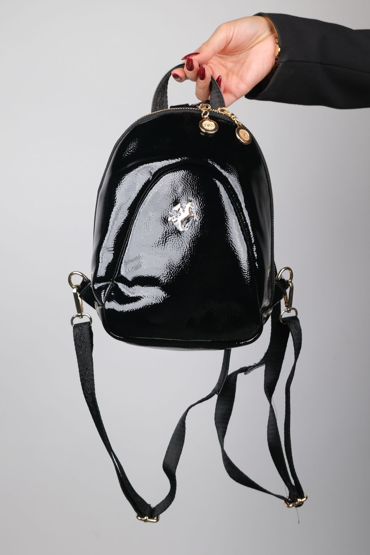 Patent leather backpack on sale