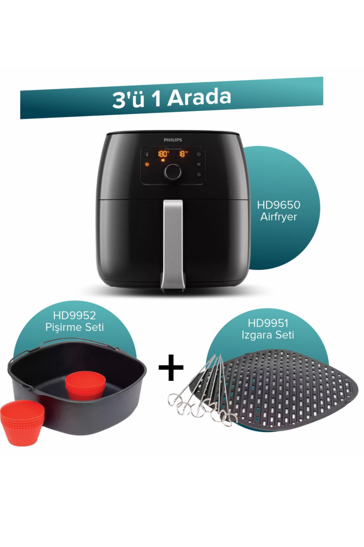 Philips Airfryer XXL FRYER 7.2 LITER Cooking Set Grill Set 3 in 1 Set Trendyol