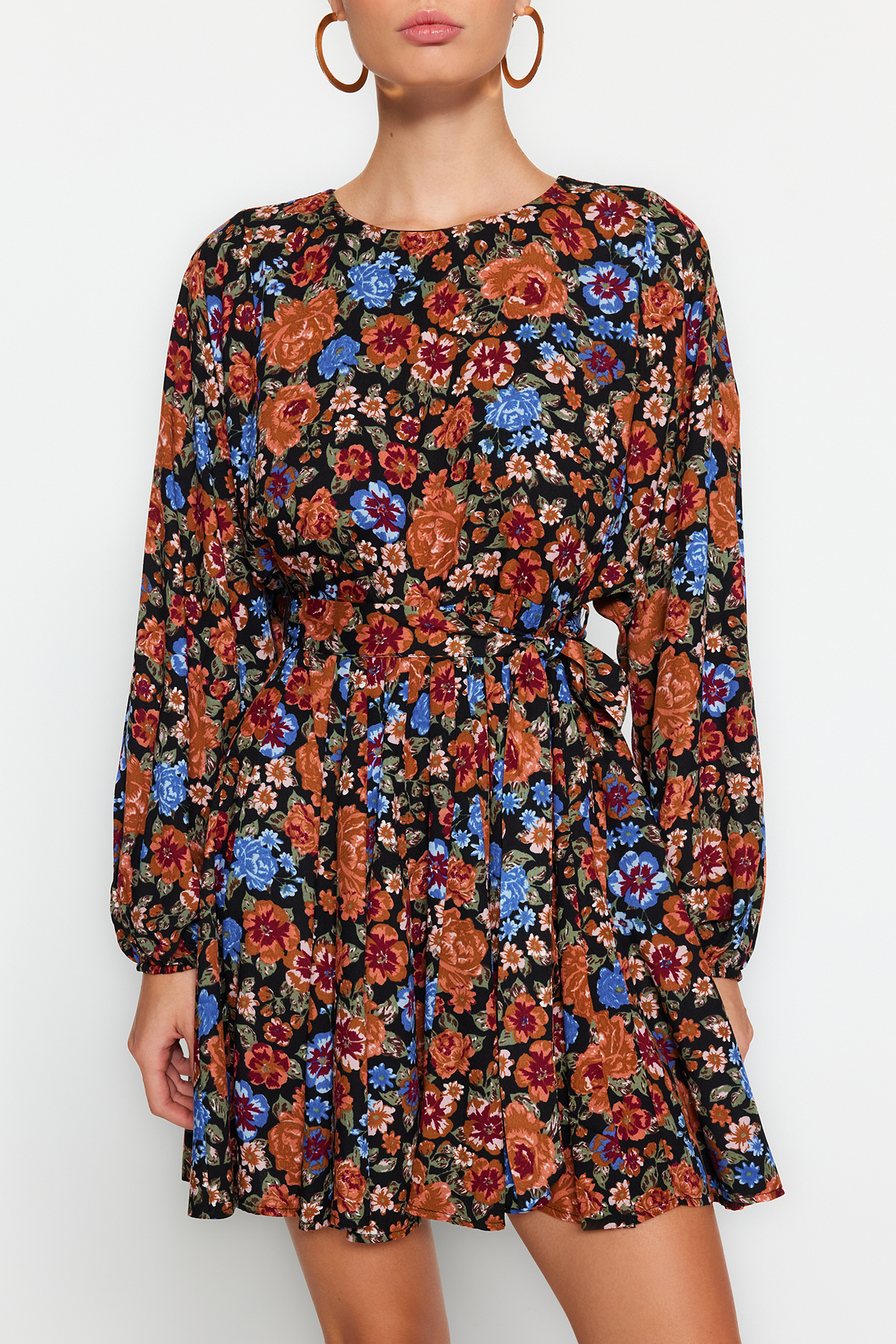 Trendyol Collection Vícebarevná sukně s páskem Volanlı Boho viskózové tkané šaty TWOAW24EL00739