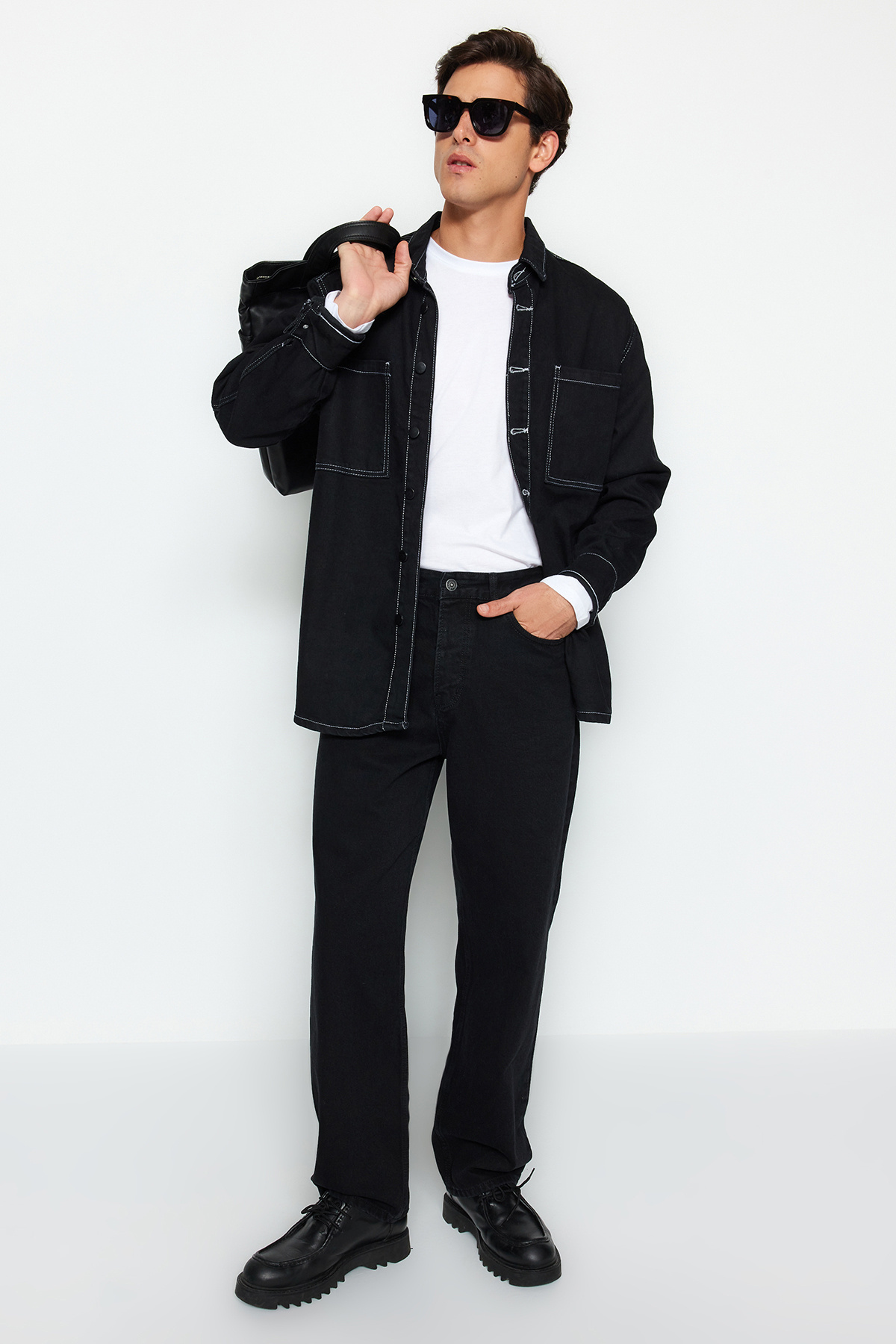  TRENDYOL MAN Siyah %100 Pamuk Baggy Fit Jeans Bol Kot Pantolon