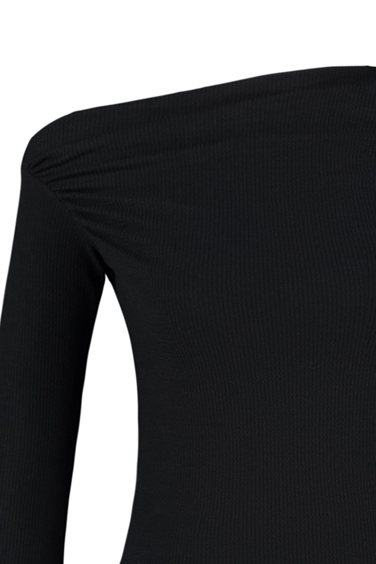 Trendyolmilla  Siyah Drapeli Kayık Yaka Asimetrik Esnek Uzun Kol Örme Bluz TWOAW24BZ00393 - Görsel 10