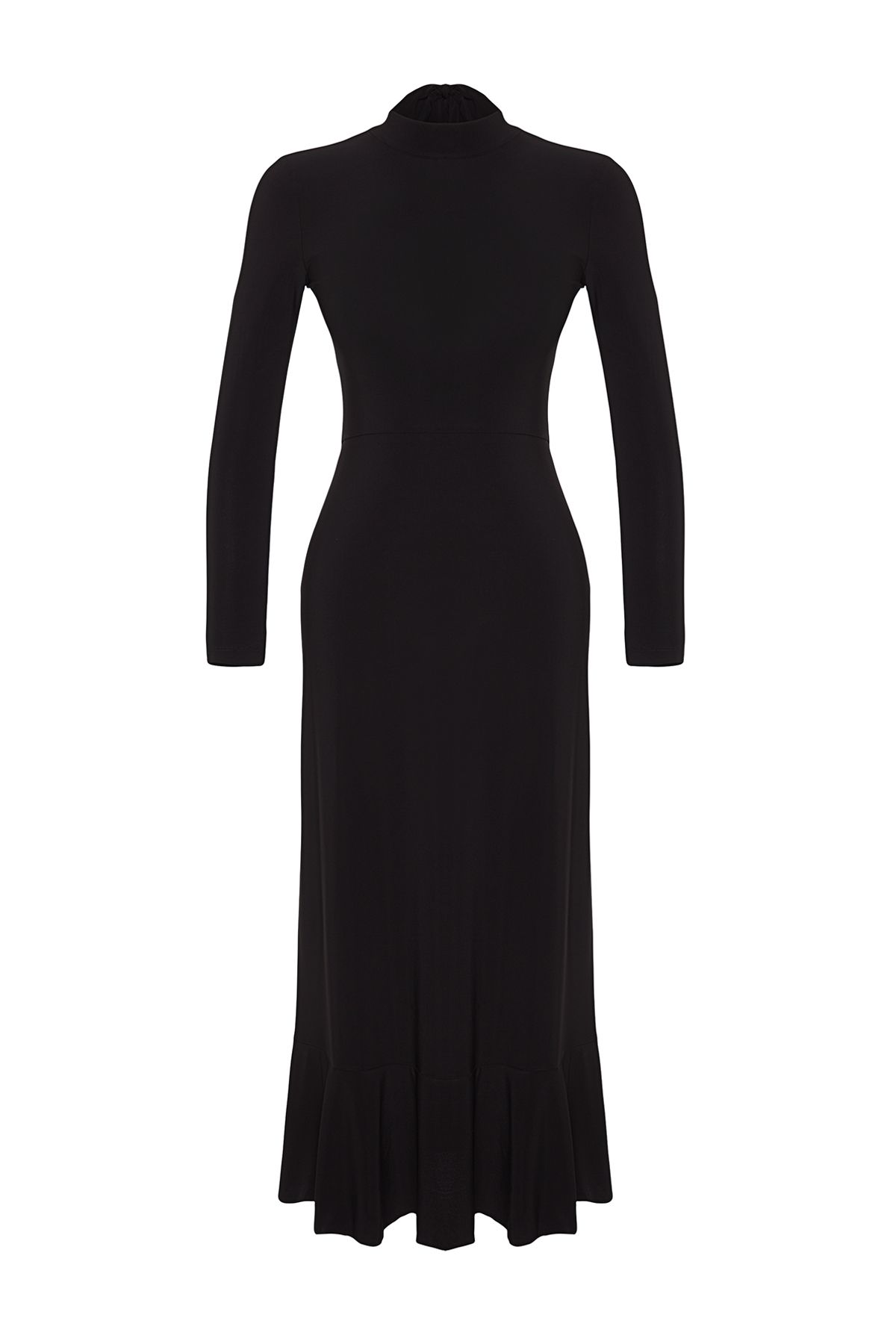 Trendyol Collection-Rochie maxi tricotată elastică - decolteu cu spatele, fustă cu volan, guler vertical - TWOAW24EL00380 8
