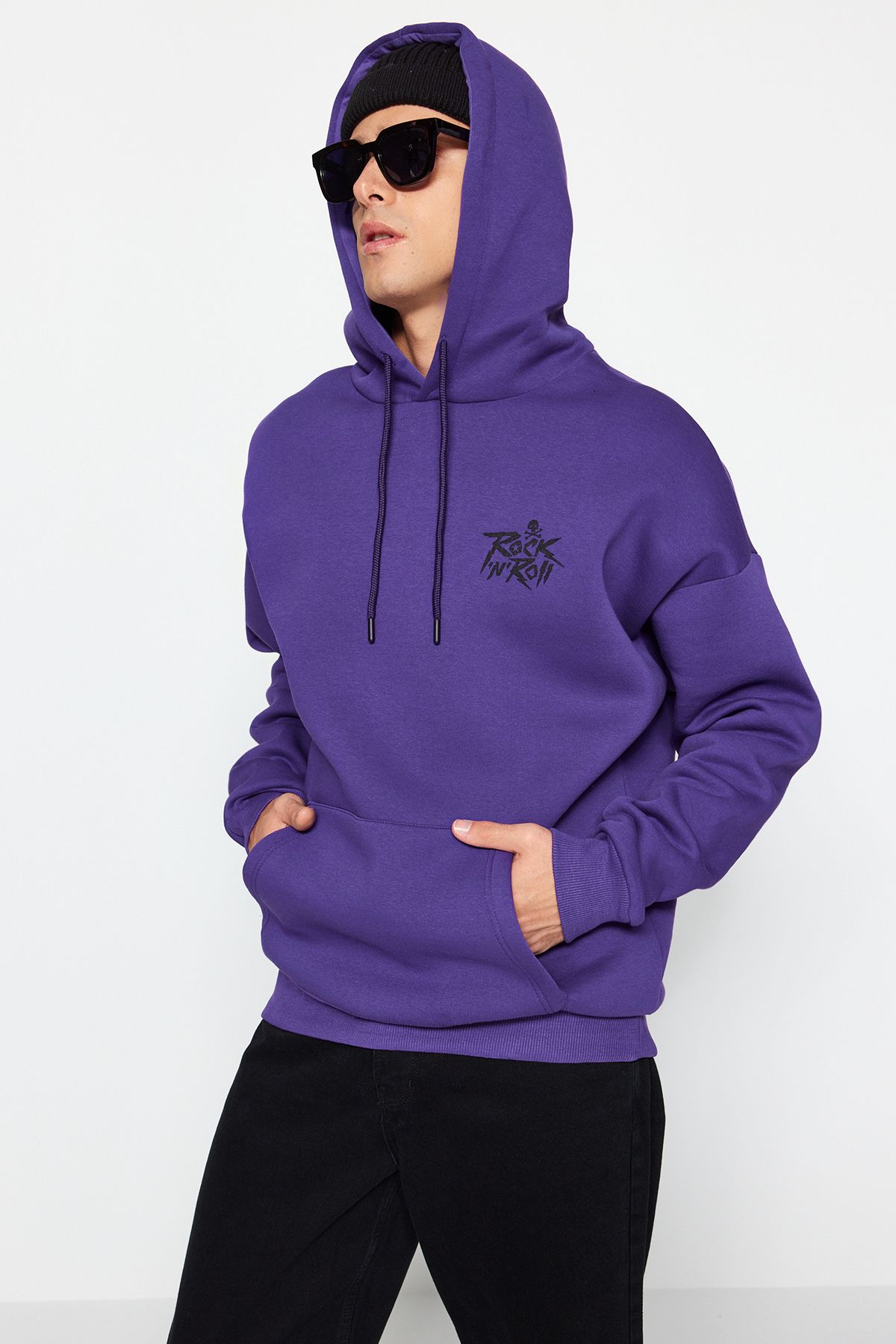 Trendyol Collection-Лилав полар/топъл извънгабаритен суичър с качулка - TMNAW24SW00195 4
