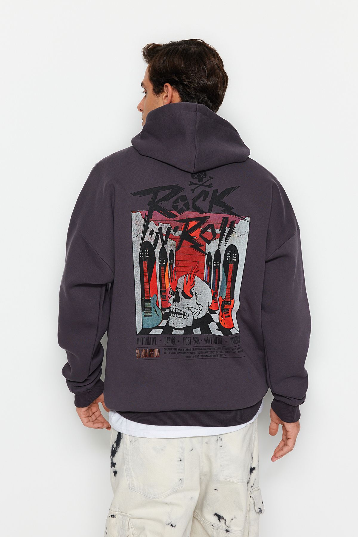 Trendyol Collection Anthrazitfarbenes Fleece/warmes Oversize-sweatshirt Mit Kapuze - für Herren - L