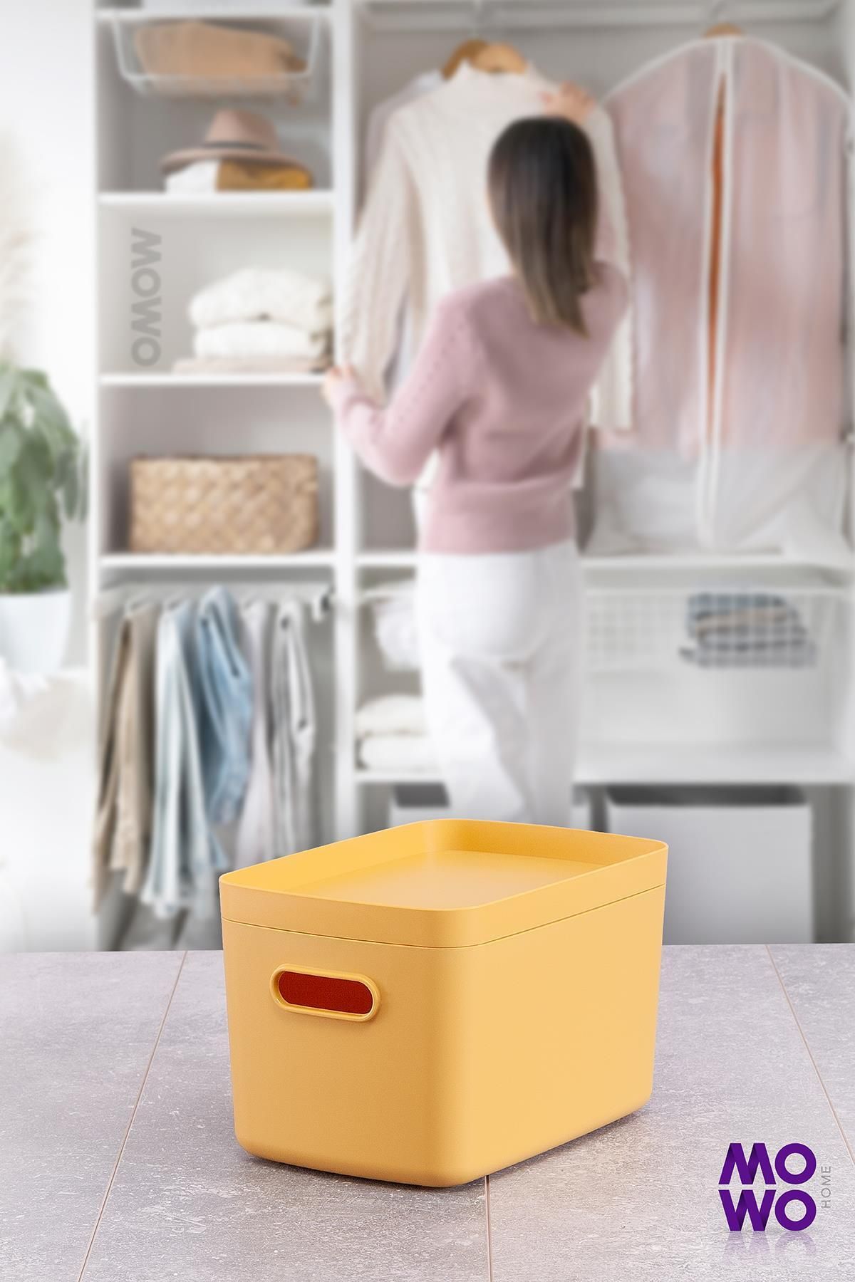Mowo Home-Alegra 6 Pieces 4 Lt Mustard - Decorative and Storage Box, Multi-Purpose Cabinet Organizer Box with Lid 4