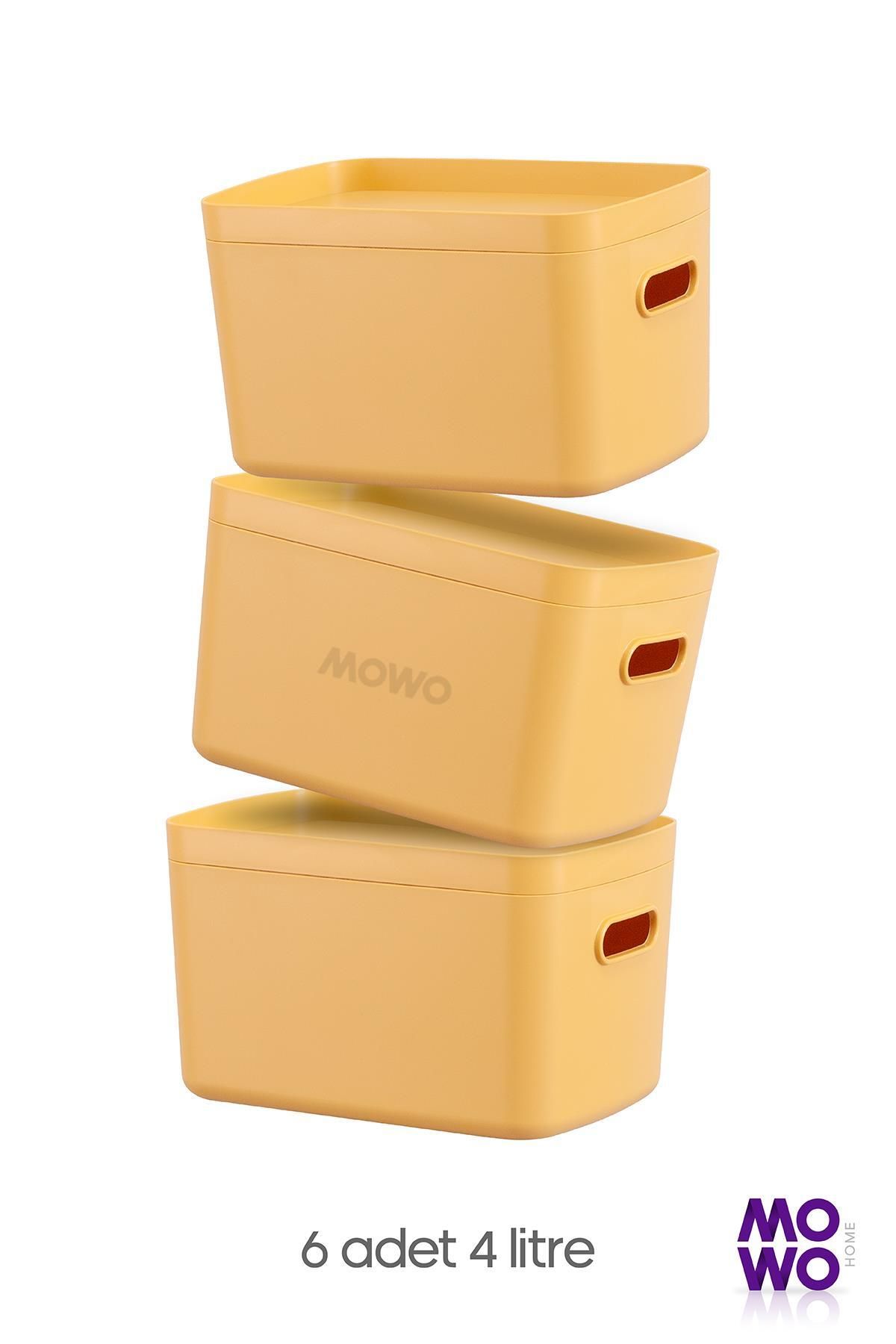 Mowo Home-Alegra 6 Pieces 4 Lt Mustard - Decorative and Storage Box, Multi-Purpose Cabinet Organizer Box with Lid 2