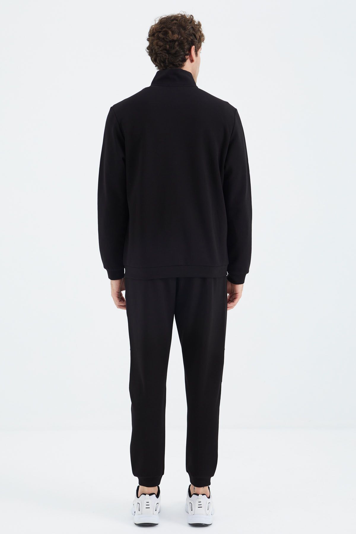 Tommy Life Black Stand Up Collar Men s Tracksuit Set with Hidden