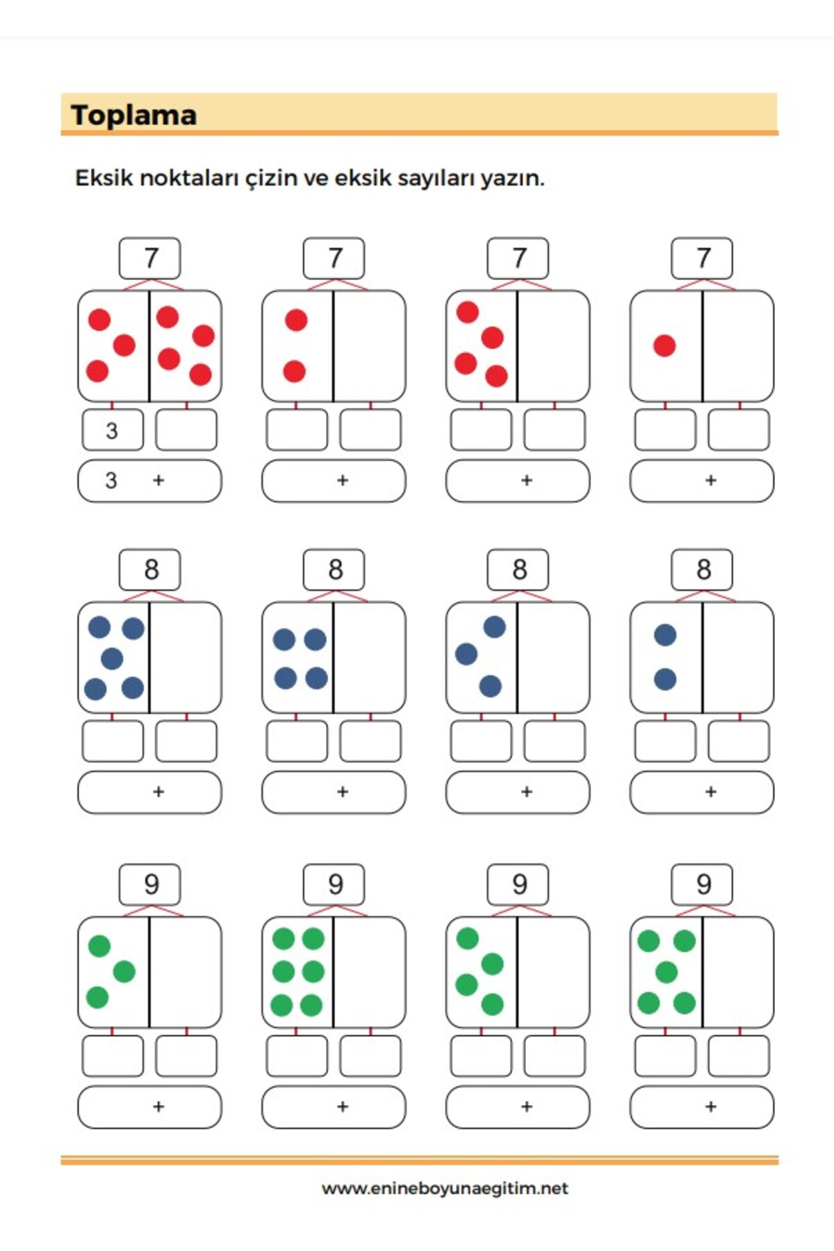 eksik sayı toplama çalışma sayfaları