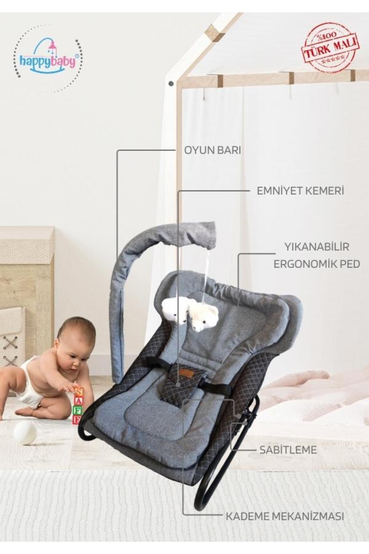 Happy Baby Elit Keten Anakucağı - Hazır Kurulu Gelir - Kademeli - Sallanır - Oyuncaklı - Bebek Ana Kucagi fotoğrafı 2 (önizleme)