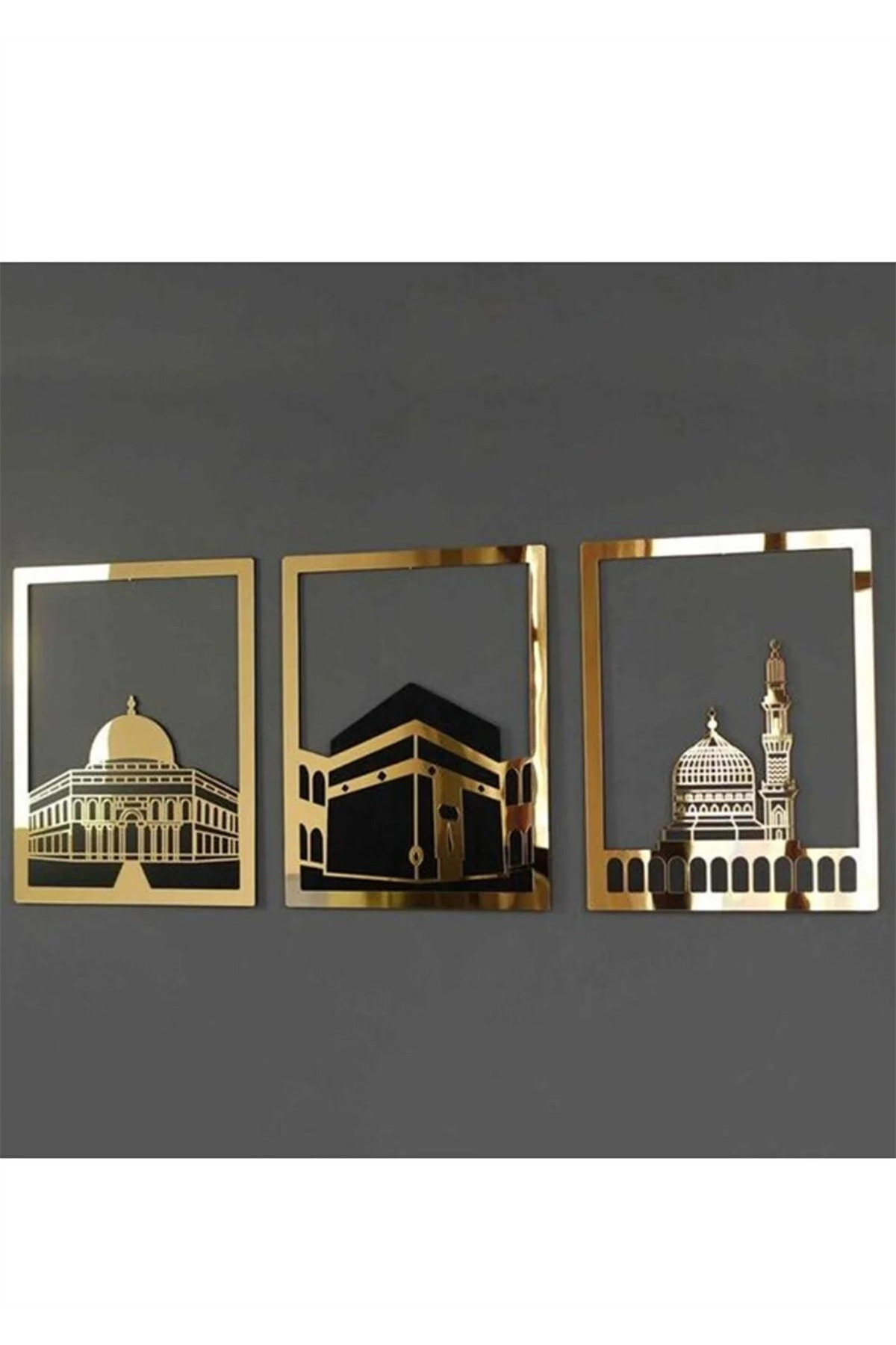 Gold Plexiglass 3-Piece Cabinet Set Wall Decor - Table Set for Living Room Living Room Bedroom