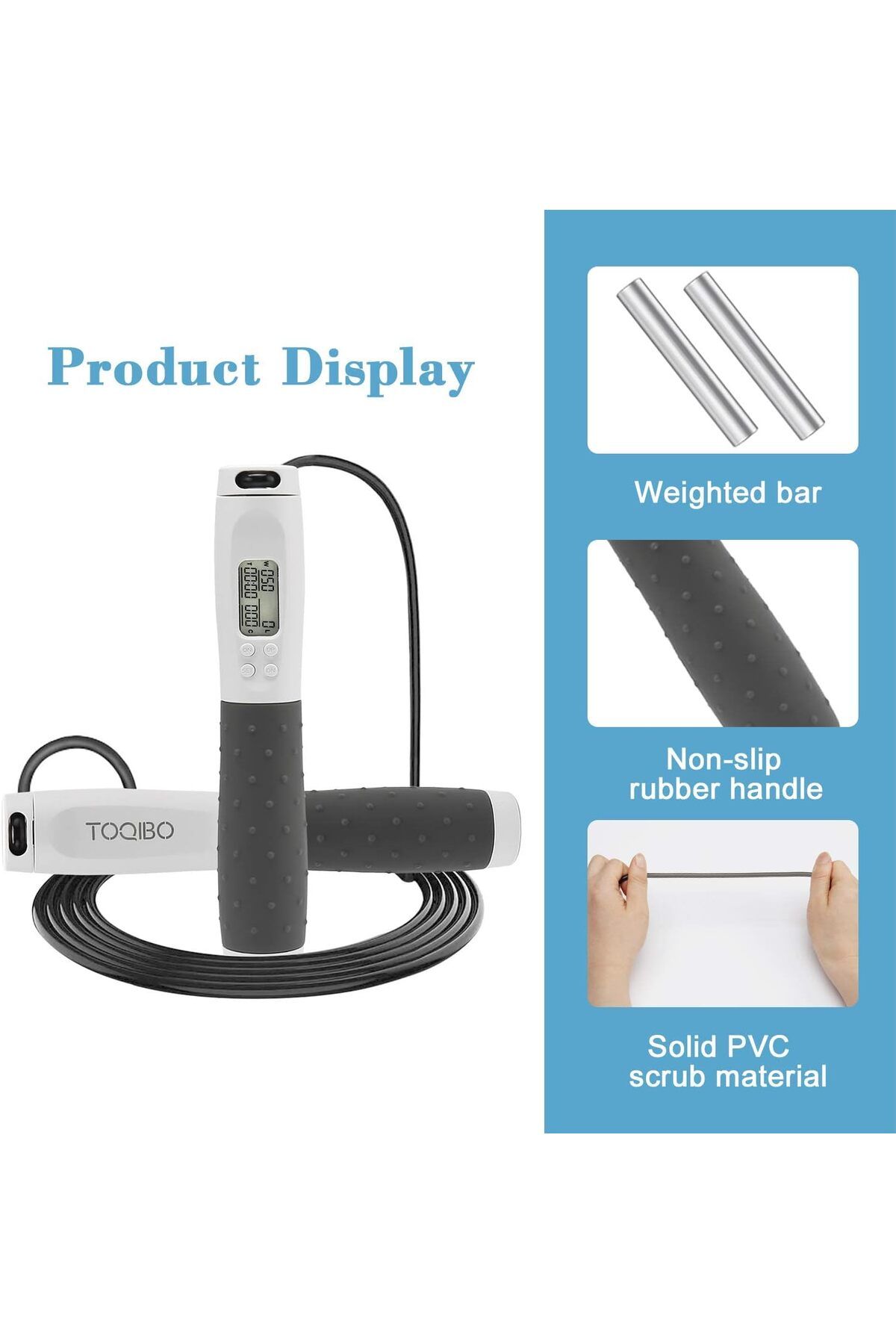 TOQIBO-Professional Digital Counter Jump Rope with Non-slip Handles and Adjustable Bearing 5