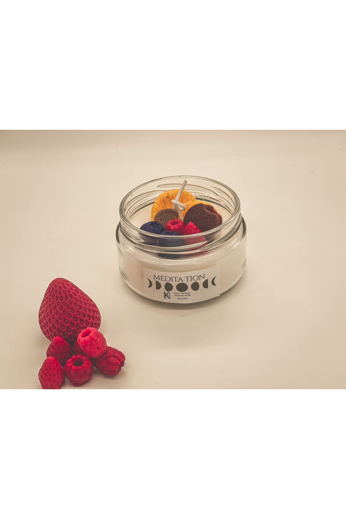 Tamamen El Yapımı Kokulu Pasta Mum, Dekoratif Kavanoz Mum, Soya Wax Meyveli