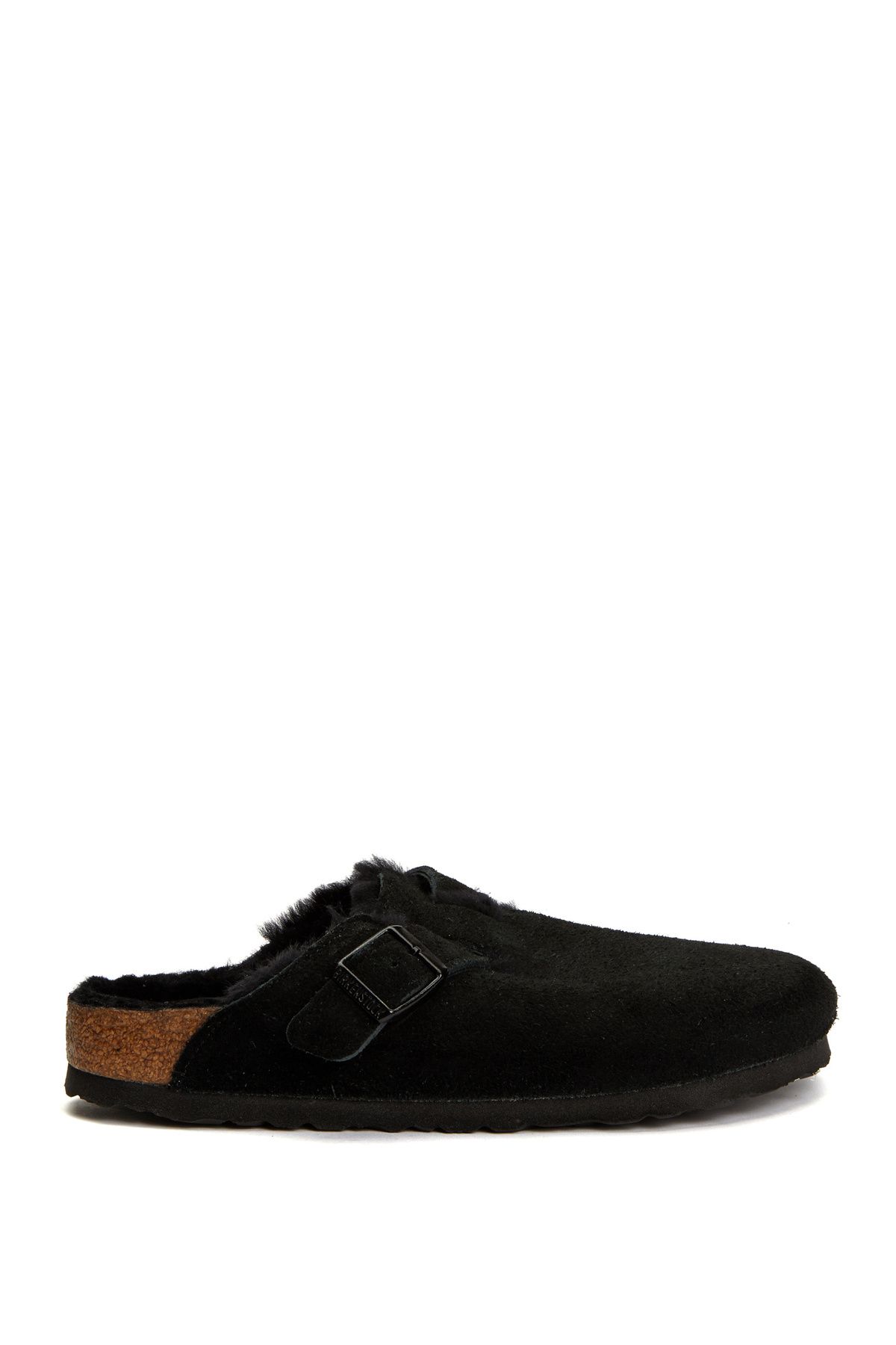دمپایی چرمی زنانه مشکی شیرلینگ Boston Black Shearling Birkenstock