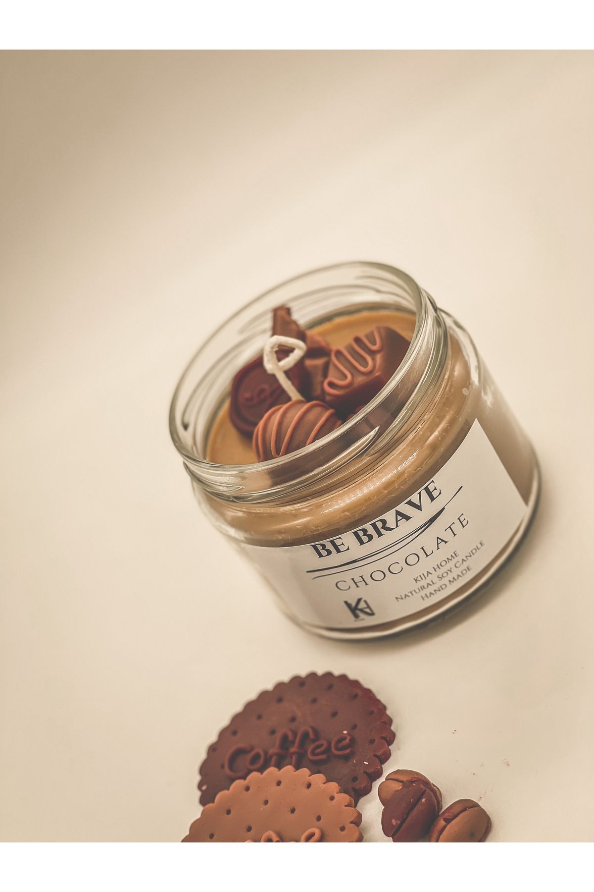Tamamen El Yapımı Kokulu Pasta Mum, Dekoratif Kavanoz Mum, Soya Wax Chocolate - 001