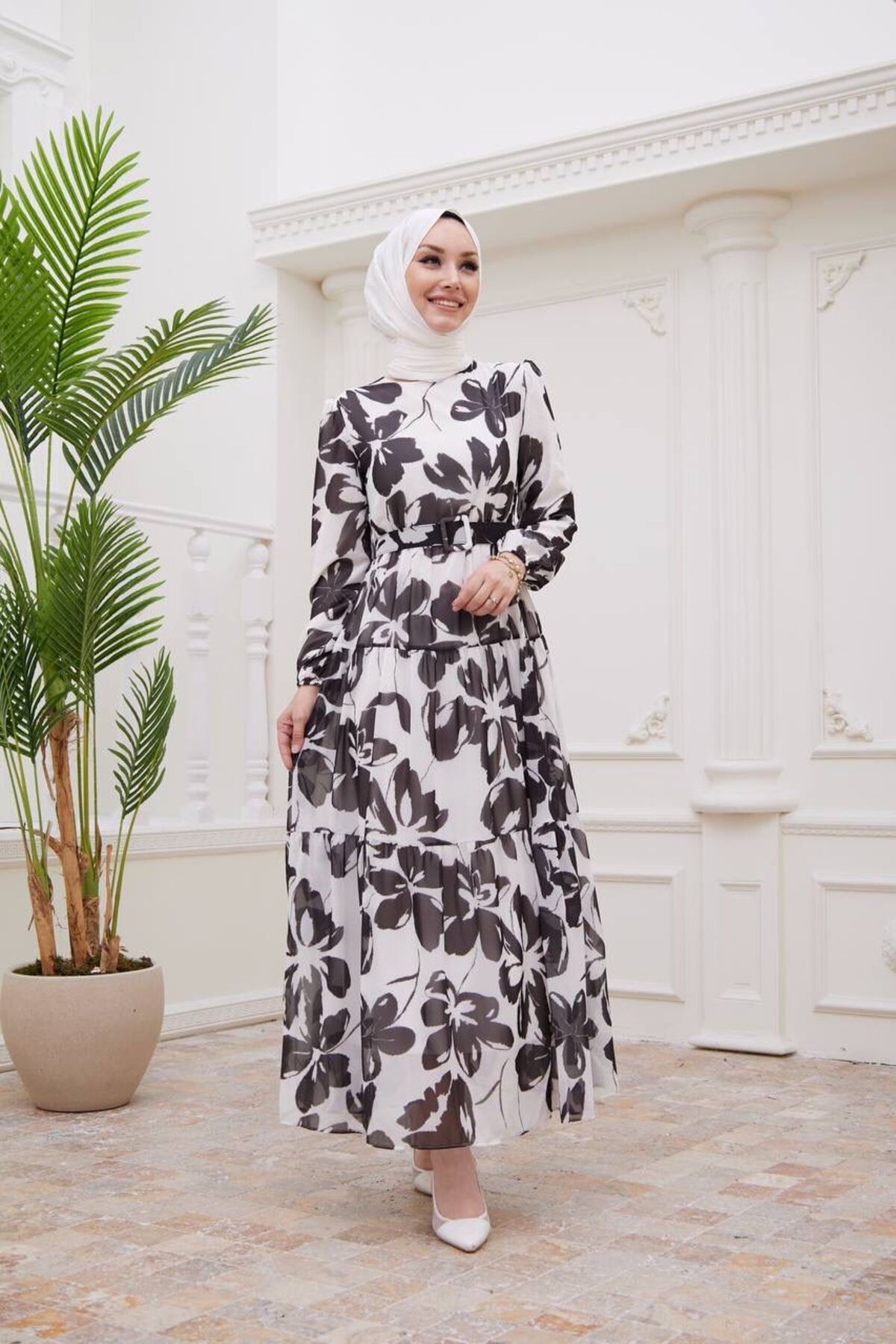 SANEZYABUT K Floral Chiffon Hijab Dress Trendyol