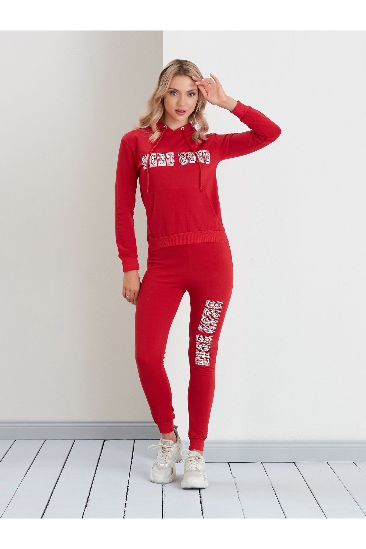 CottonChief Sports Sweatsuit Set Red Slim Fit Trendyol