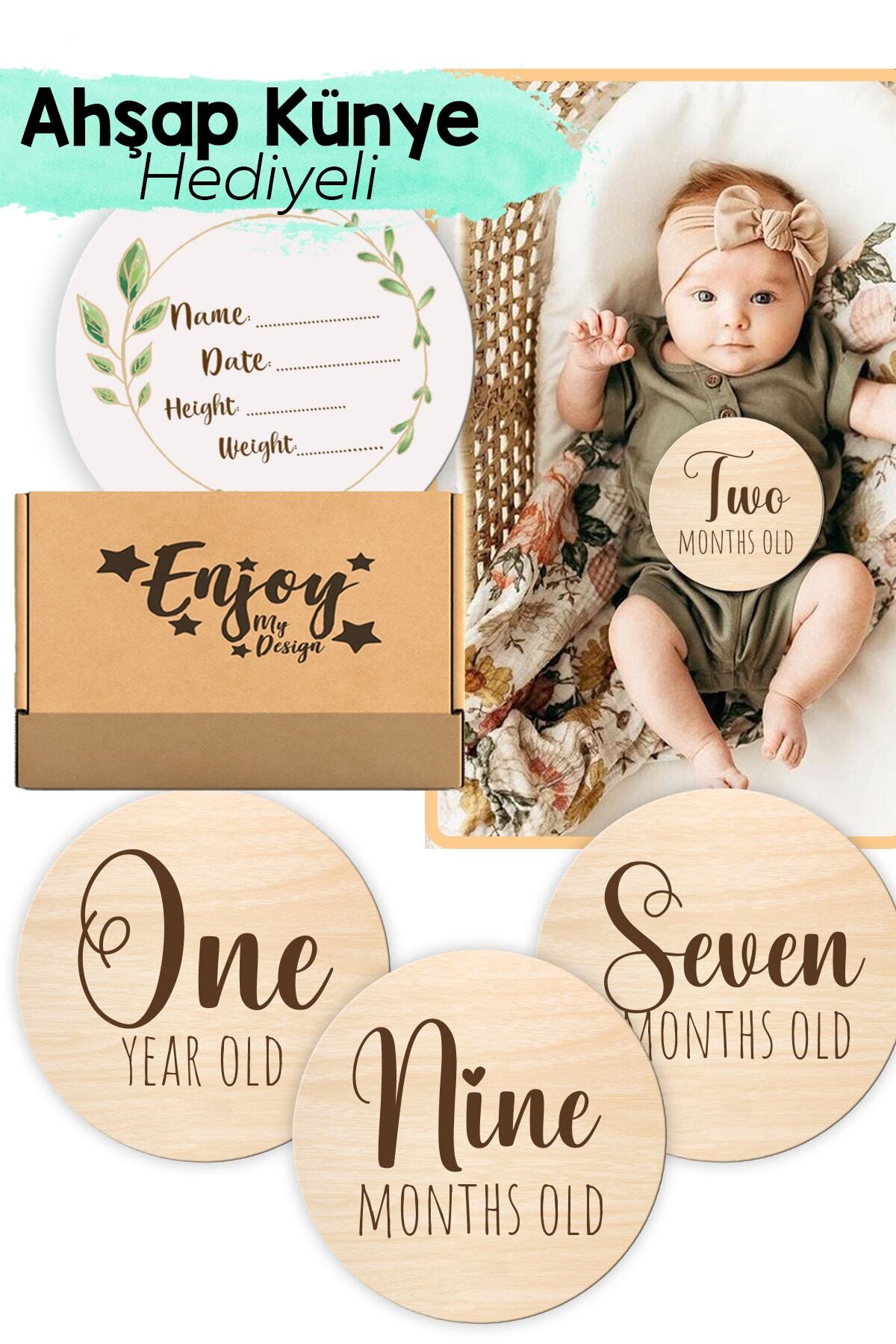 Enjoymydesign Aylık Bebek Plakları Ingilizce Wooden Milestone Cards Bebek Anı Kartları Hamile Kartı Seti fotoğrafı 3 (önizleme)