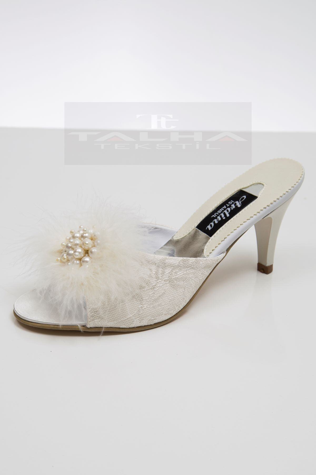 ARDİNA Dantelli Tüylü Gelin Çeyiz Terliği