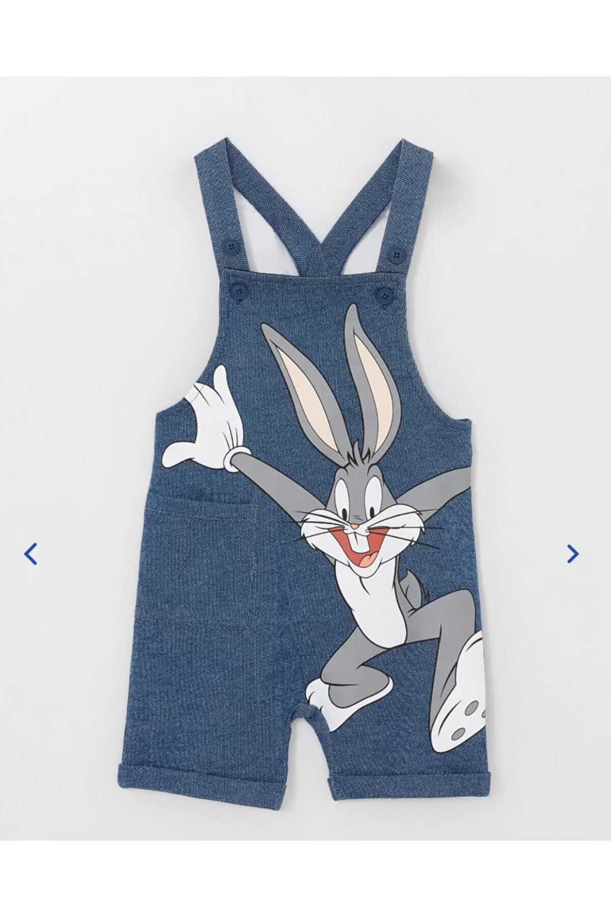 OliveYouMom Askılı Bugs Bunny Baskılı Unisex Bebek/çocuk Salopet fotoğrafı 3 (önizleme)