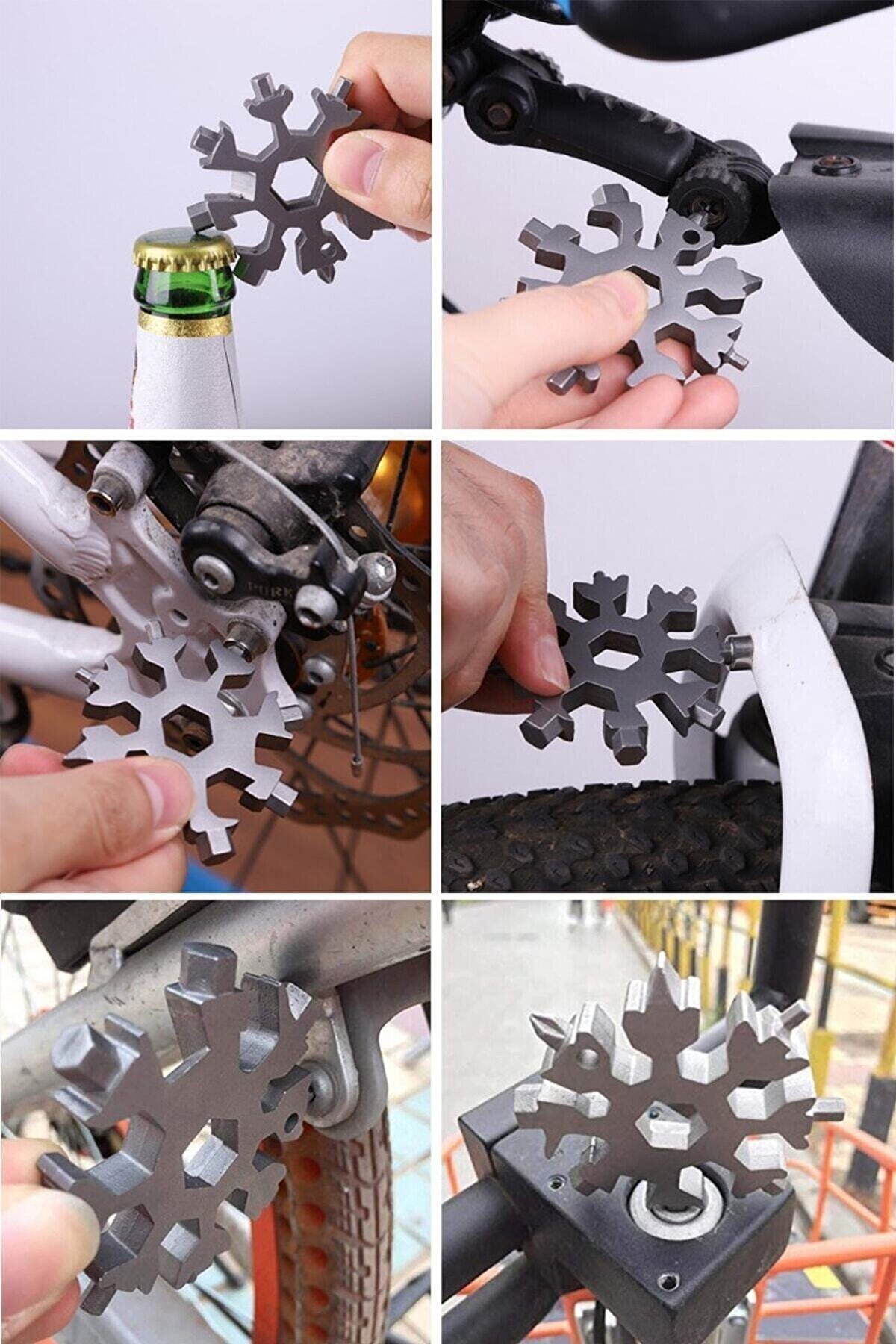 Stainless Steel Multifunctional Allen Screwdriver Set Snowflake Keychain Can Opener 1450
