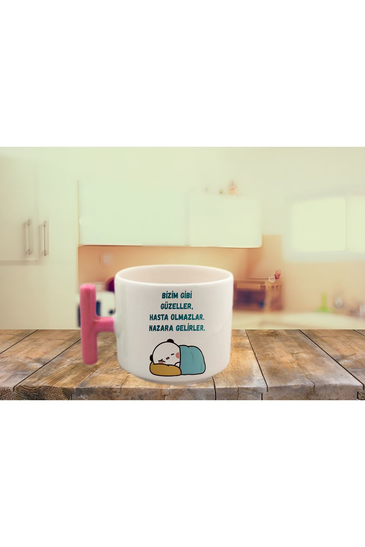 GünayStore-BEAUTIFUL PEOPLE LIKE US DO NOT GET SICK, THEY COME TO THE EVIL NESCAFE & LATTE CUP WITH WRITTEN COLORFUL T HANDLE 1